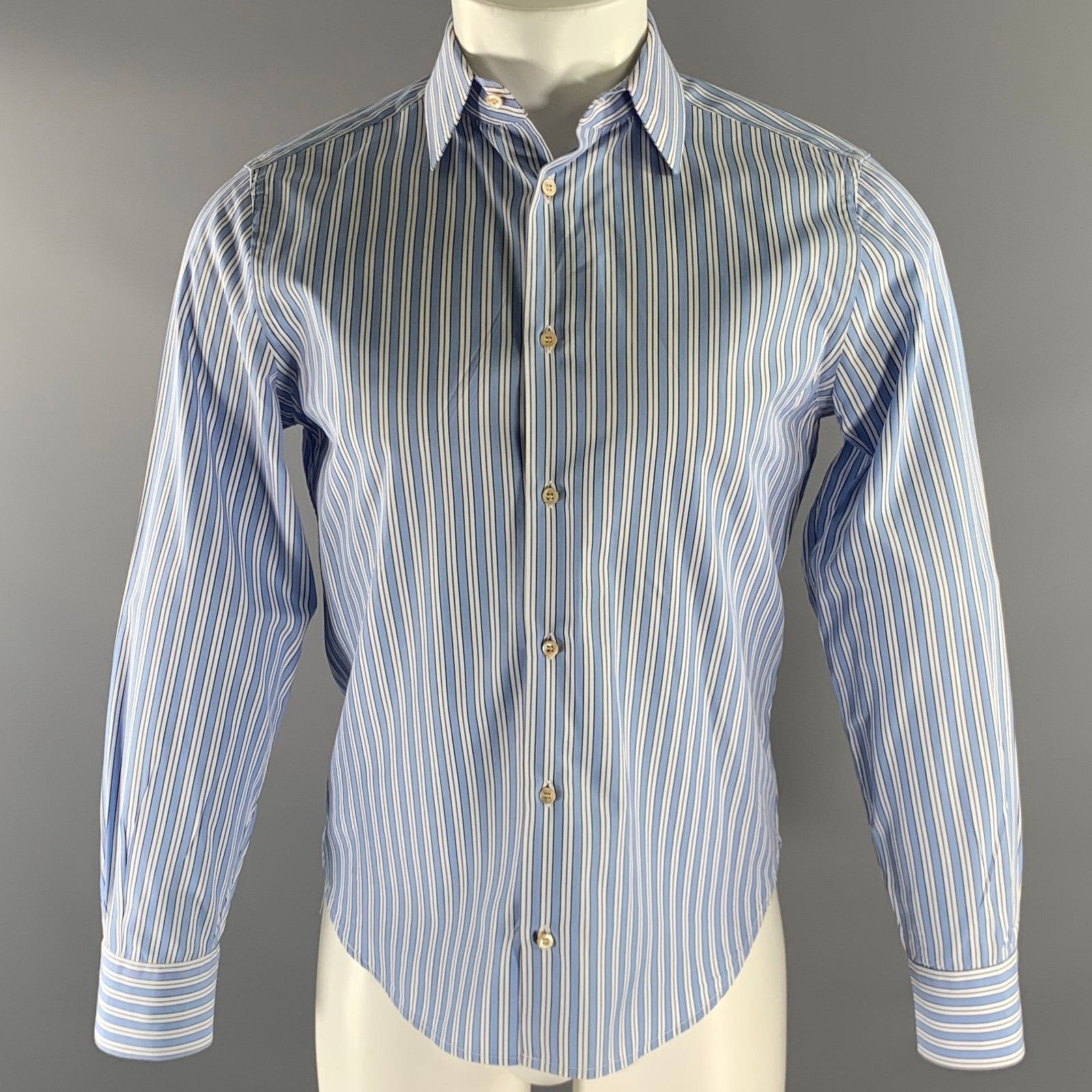 Gucci GUCCI Size S Blue White Stripe Cotton Long Sleeve Shirt Size 40R - 1 Thumbnail
