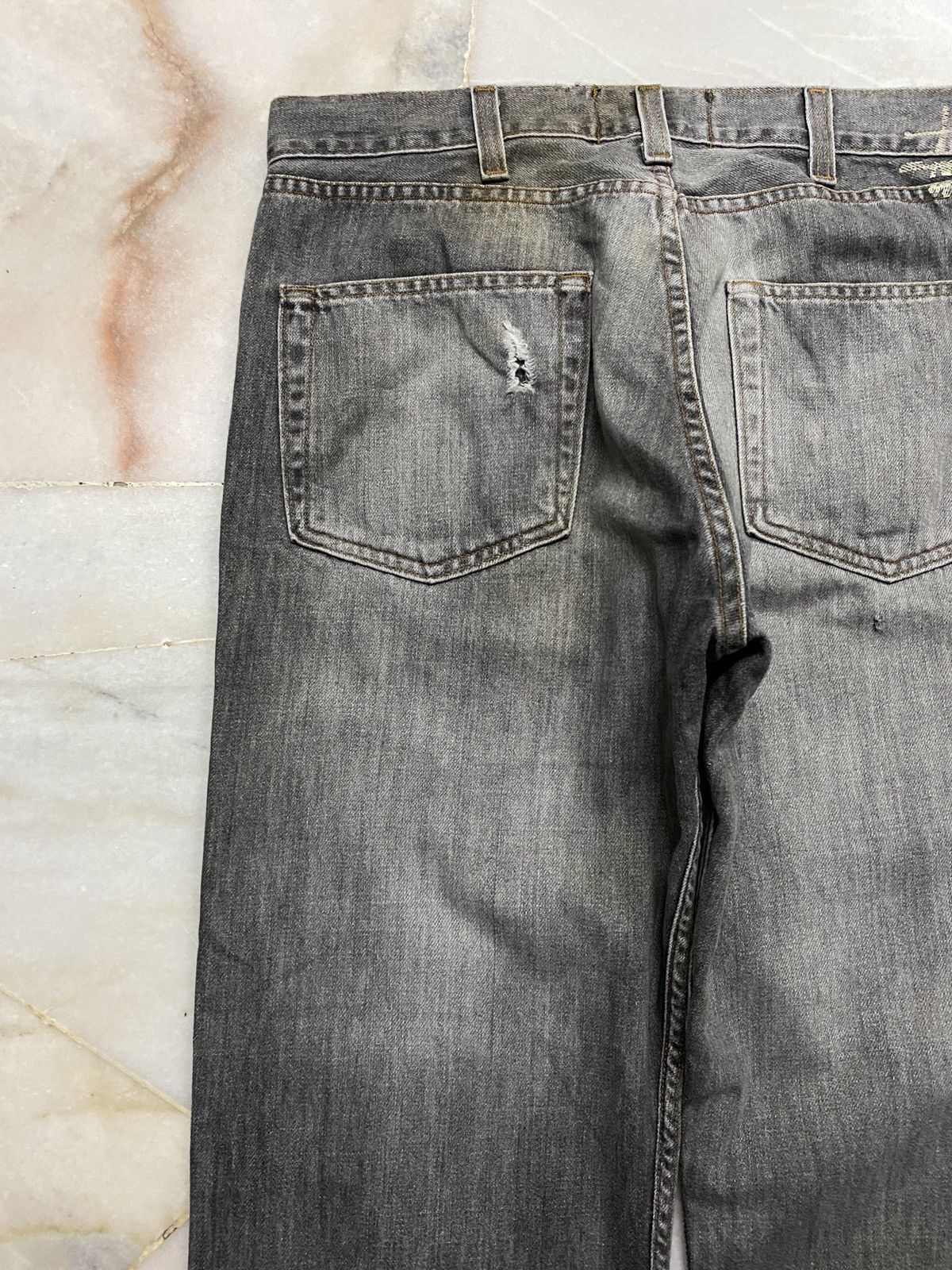 Stussy × Vintage Baggy💥90s Stussy Authentic Workgear Washed Faded Ripped jean Size US 33 - 19 Thumbnail