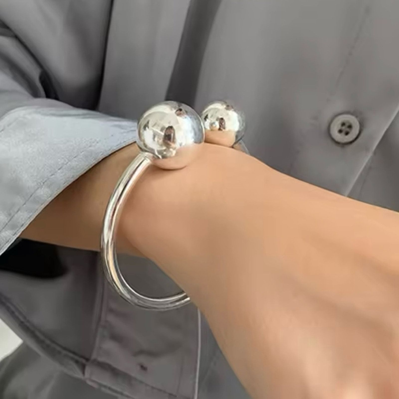 Other Sterling Silver Ball End Cuff Bracelet Size ONE SIZE - 1 Thumbnail