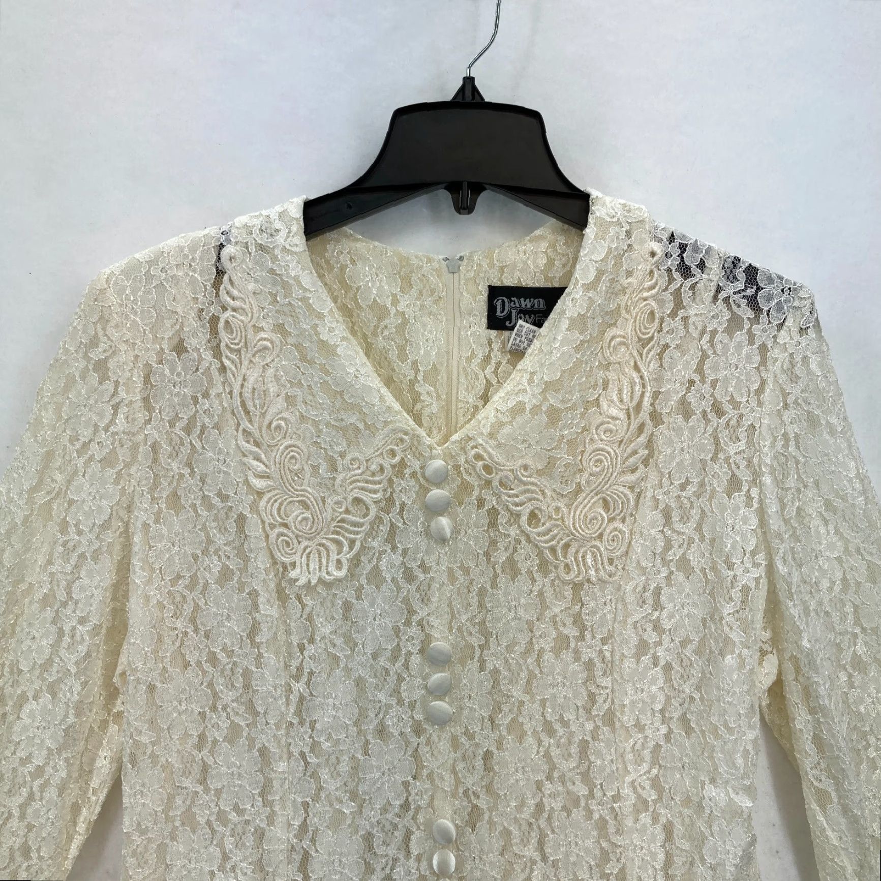 Vintage Vintage Dawn Joy Midi Dress Ivory Lace Peter Pan Collar Button Victorian 14P NWT Size XL / US 12-14 / IT 48-50 - 2 Thumbnail
