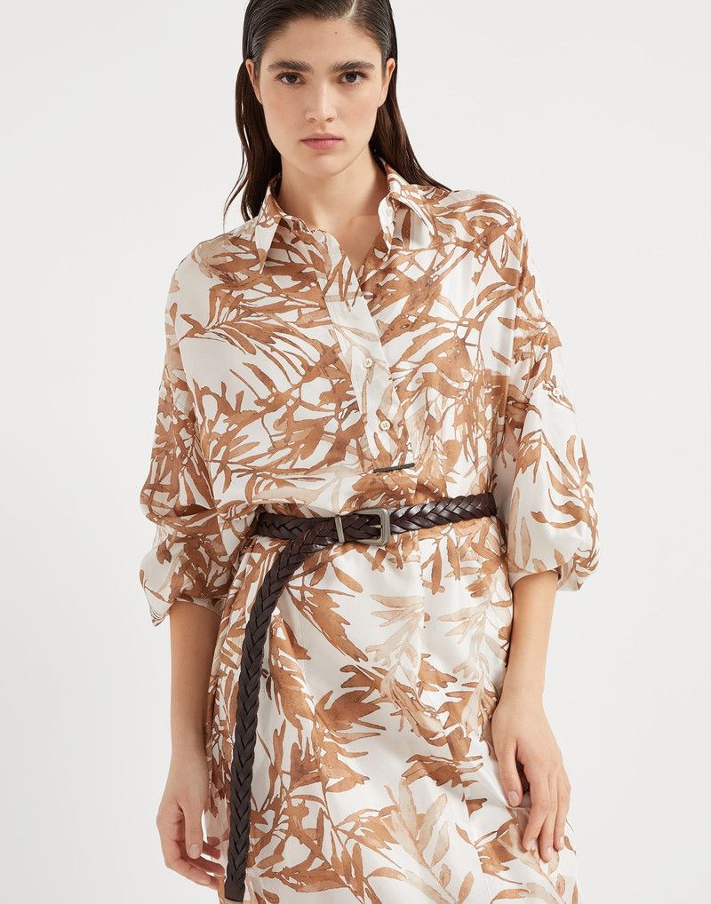 Brunello Cucinelli o1la1rc1a0326 Herbarium Print Shirt Dress in White/Beige Size M / US 6-8 / IT 42-44 - 4 Thumbnail