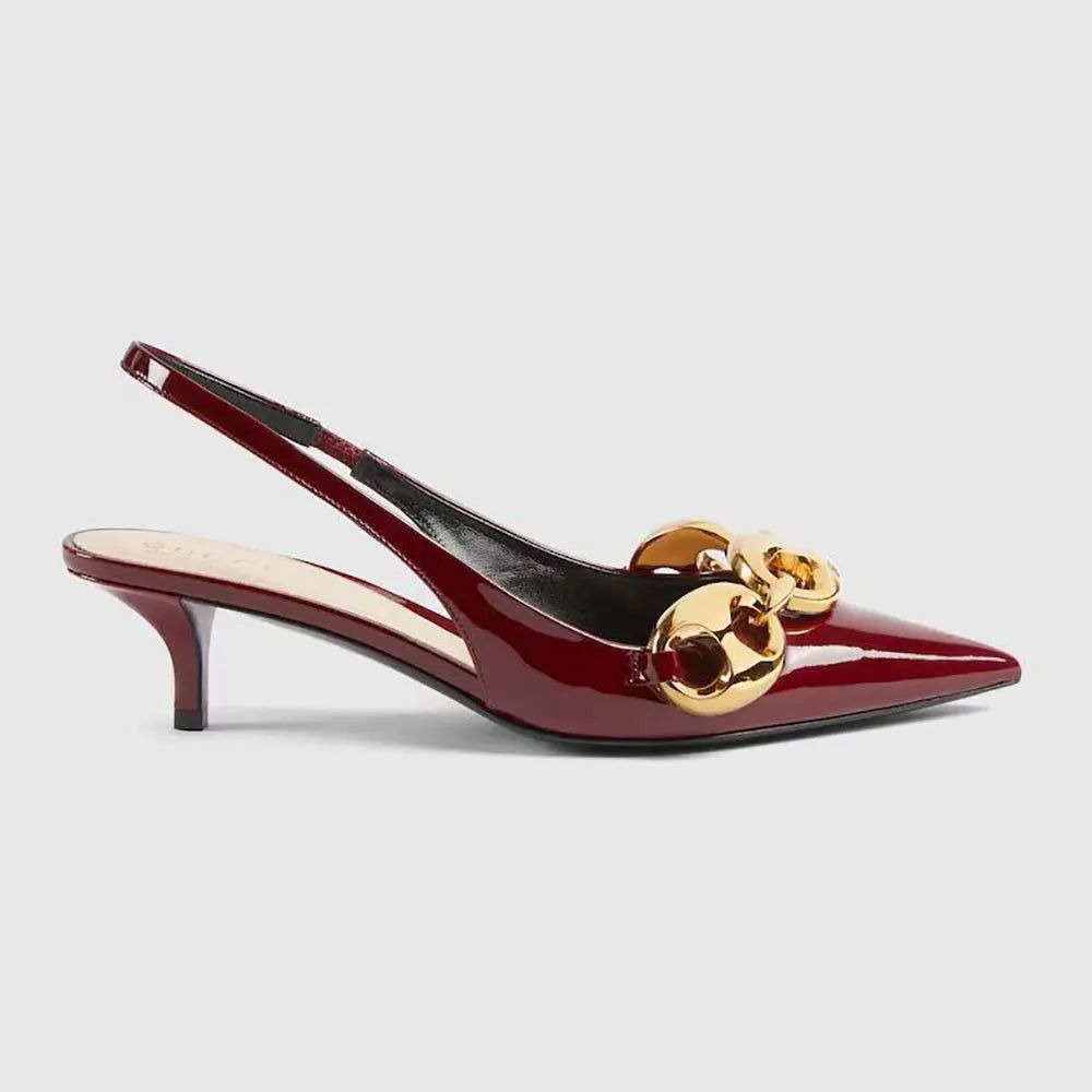 Gucci Marina Chain Patent Leather Slingback Pumps SIZE 38.5