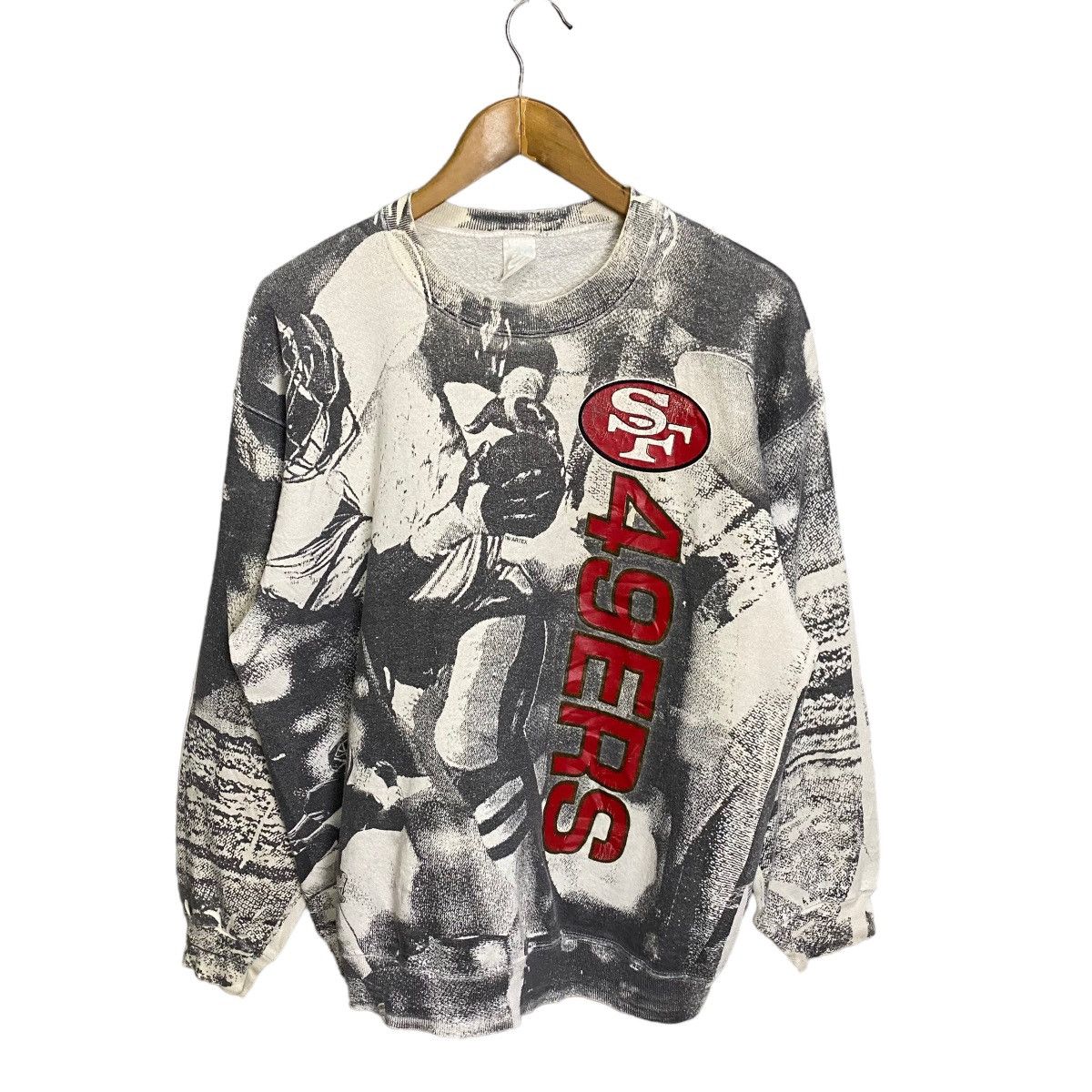 image of San Francisco 49Ers x Vintage 90's Sf 49Ers Over Print Sweat in White, Men's (Size Medium)