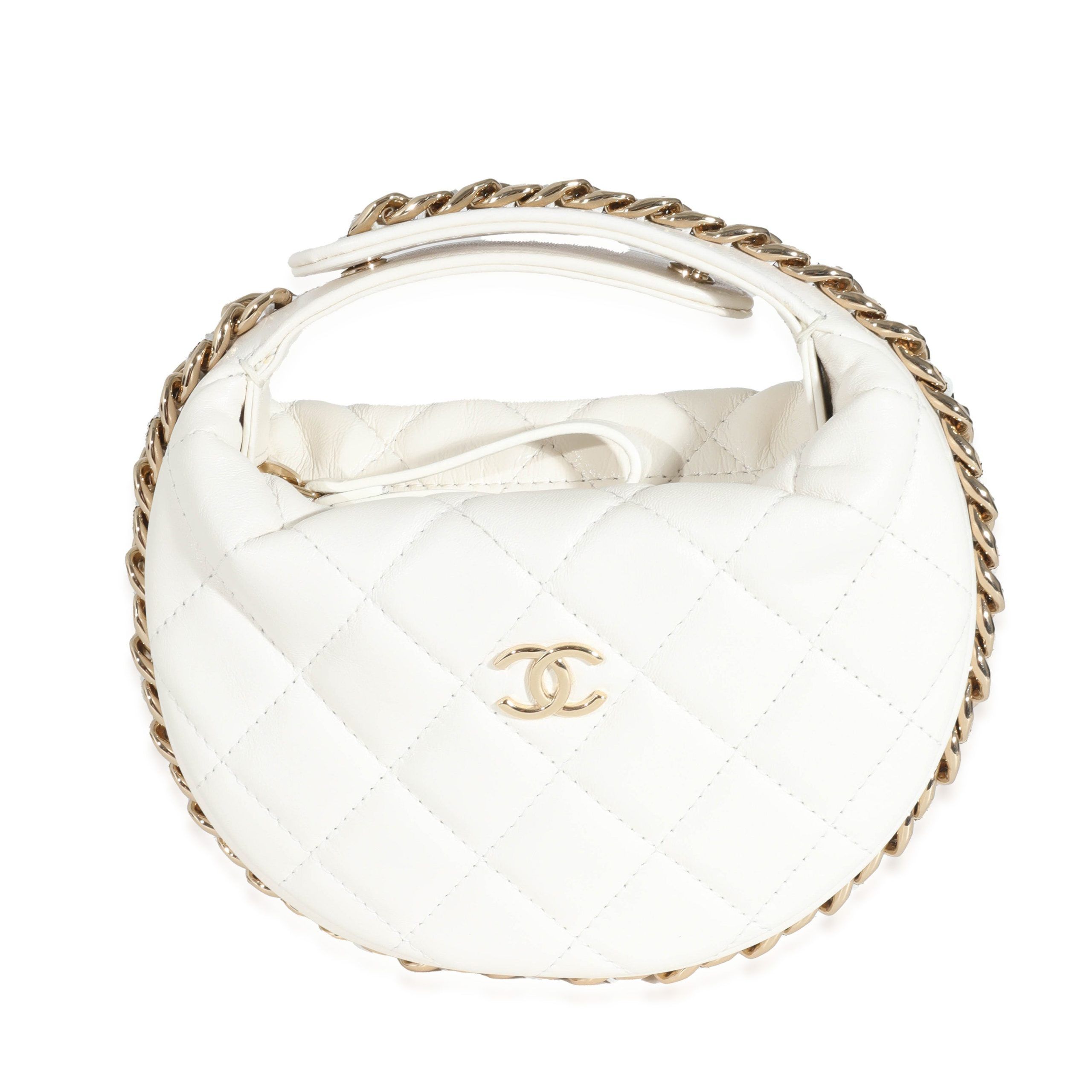 Chanel White Quilted Lambskin Chain Around Mini Pouch