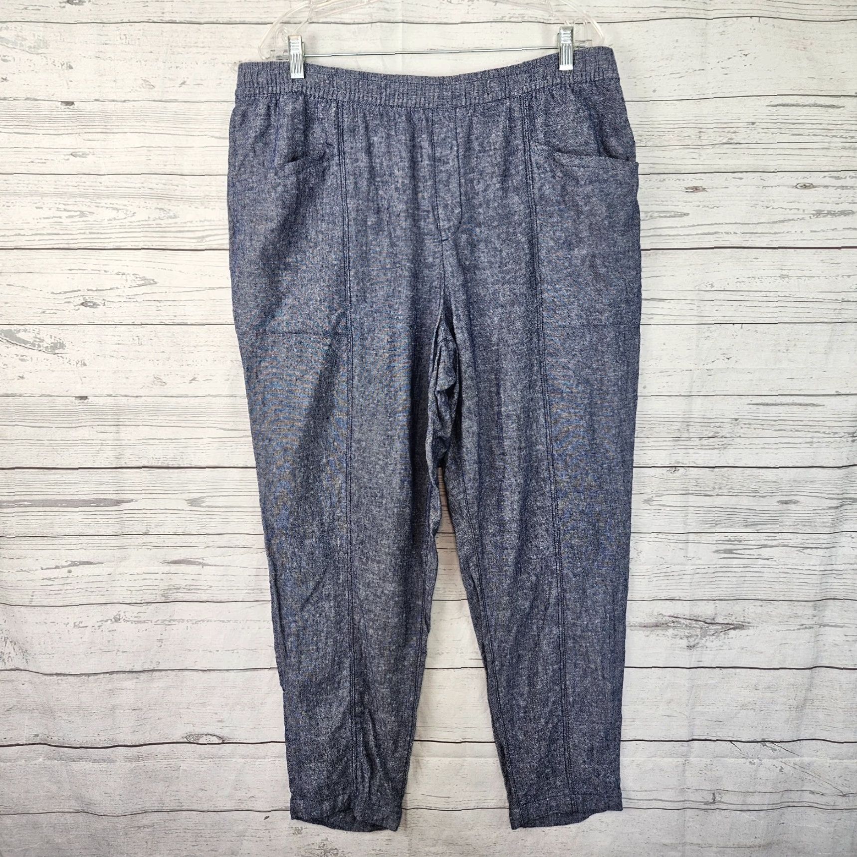 Old Navy Old Navy Womens Ankle Pants Pull On High Rise Sz Large Blue Linen Blend Size 36" / US 14 / IT 50 - 2 Thumbnail