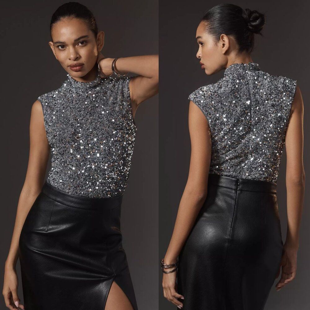 Other New Bardot Kelso Velvet Sequin Bodysuit Size S Size S / US 4 / IT 40 - 1 Thumbnail