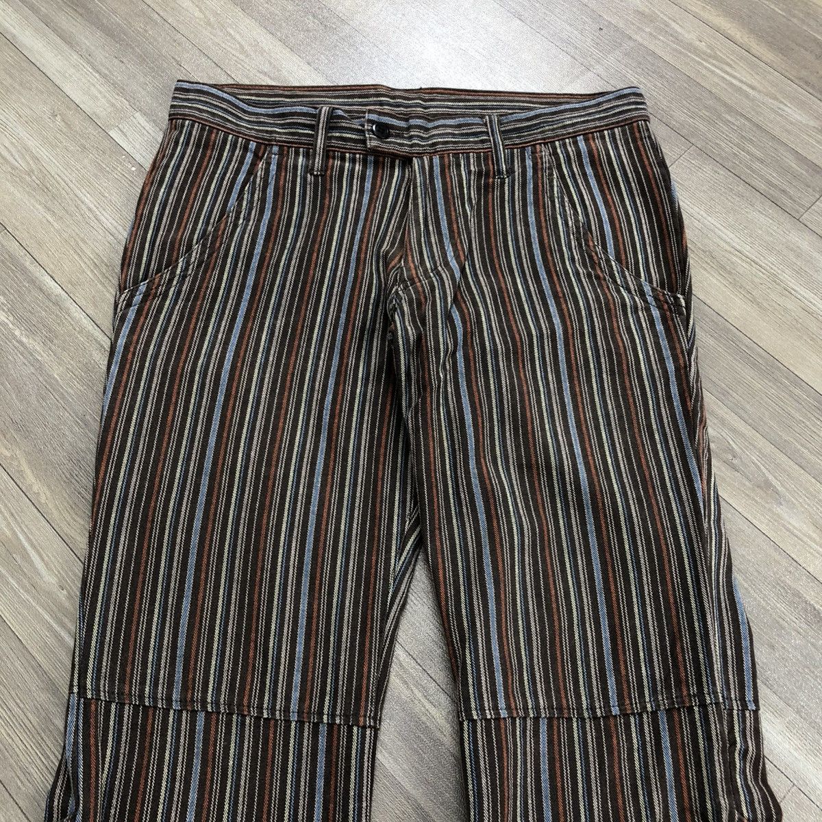 If Six Was Nine × Japanese Brand × Tornado Mart 2000s Tornado Mart Stripped Line Button GOA LGB Flared Jeans Size US 31 - 4 Thumbnail