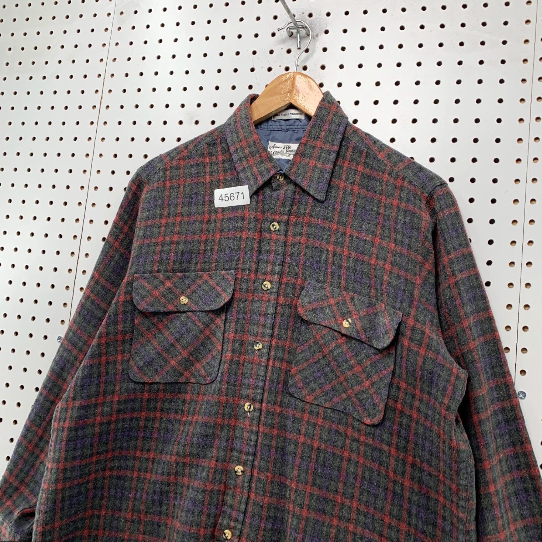 Sears VINTAGE Sears Roebuck Wool Flannel Shirt Mens L Red Gray Plaid Size US L / EU 52-54 / 3 - 6 Thumbnail