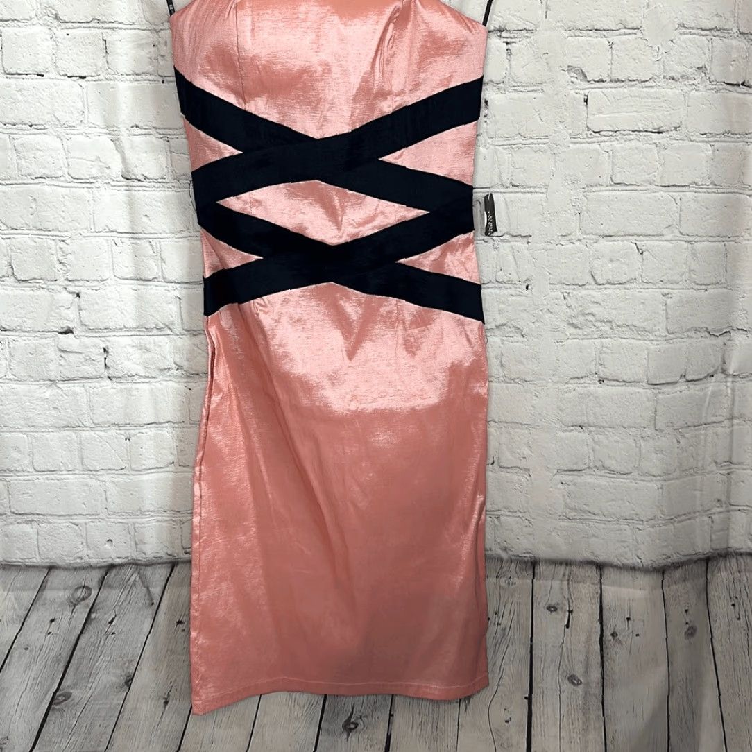 Forever 21 FOREVER 21 Women’s Pink Black Strapless Dress Midi Pencil Dress Formal Wedding Prom Petite PS Small Multicolor Women Size S / US 4 / IT 40 - 2 Thumbnail