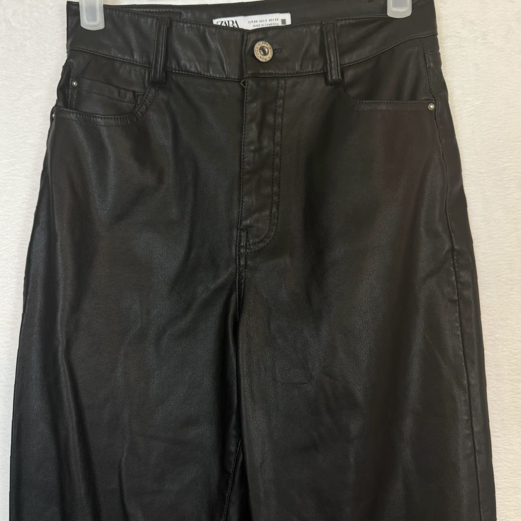 Zara ZARA Black Faux Leather High-Rise Skinny Pants Women's 2 5-Pocket Jeans Style Size 26" / US 2 / IT 38 - 5 Thumbnail