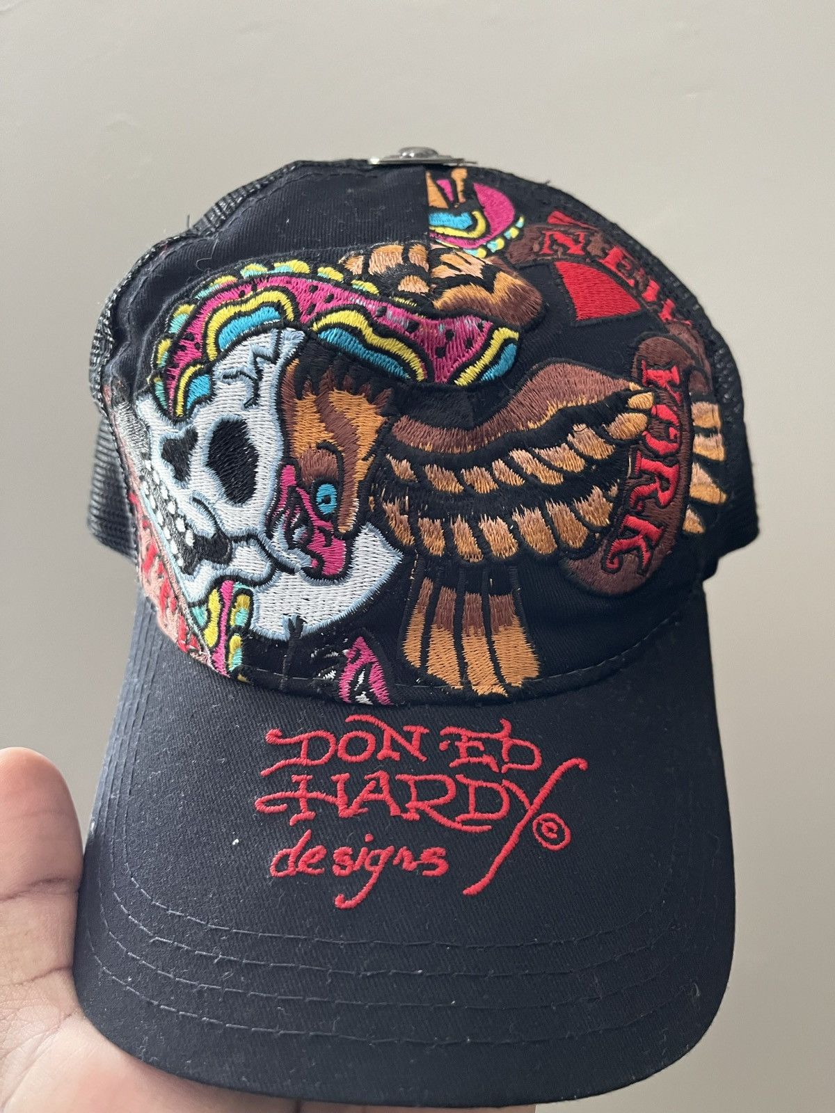 Ed Hardy TWO Ed Hardy Embroidery Skull Trucker Cap Size ONE SIZE - 3 Thumbnail