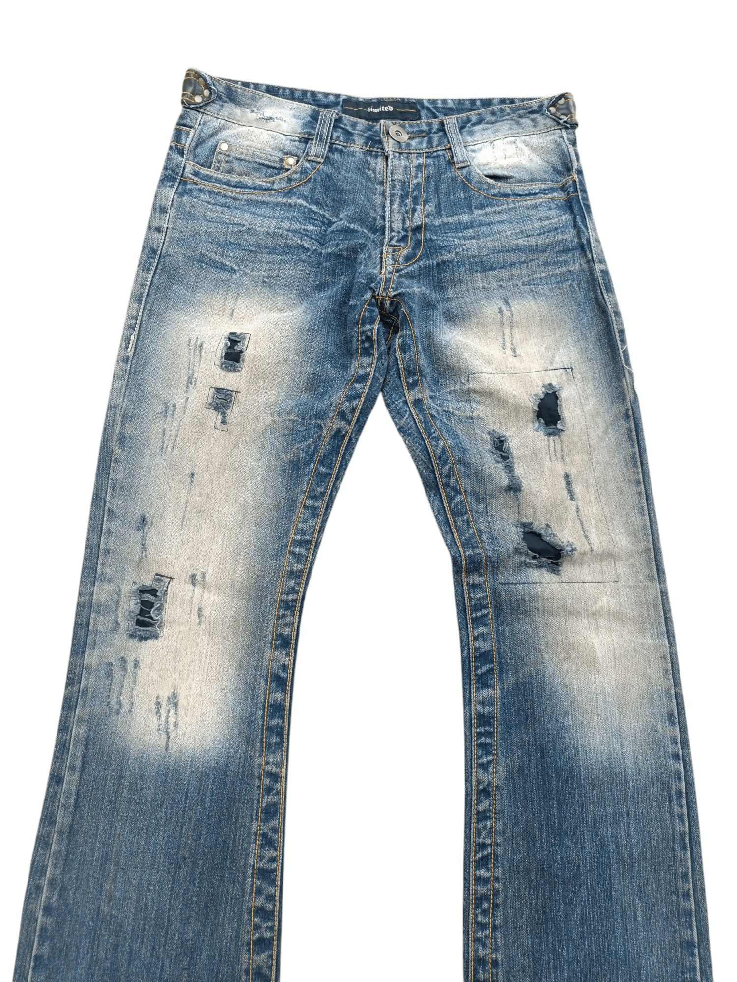 Japanese Brand FLARED🔥Japanese Brand LIMITED Distressed Buckle Back Denim Size US 32 / EU 48 - 4 Thumbnail