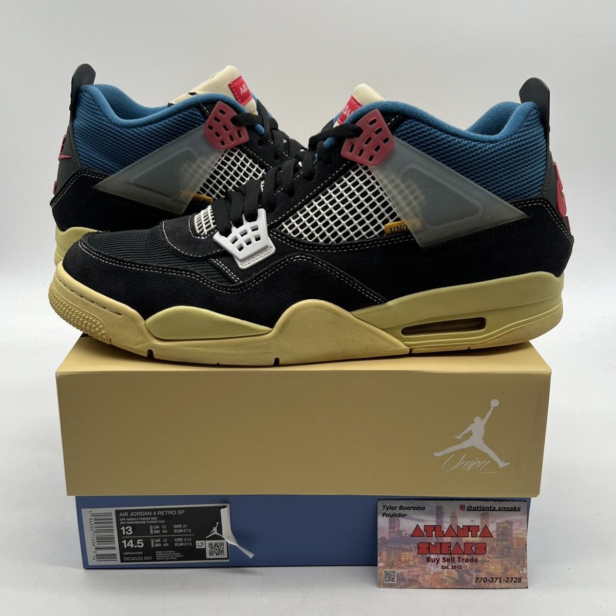 Jordan Brand Union la x air Jordan 4 off noir Size US 13 / EU 46 - 1 Thumbnail