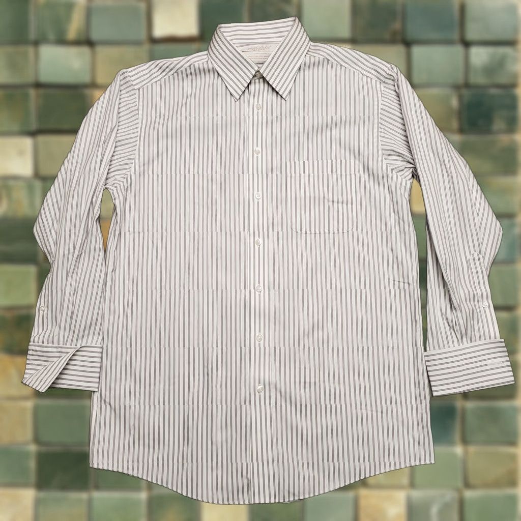 Roundtree & Yorke Gold Label Shirt Mens 15.5 32 Gray Striped Fitted Non Iron Cotton Poplin EZ Wash Shirt Mens Casual Business 90s? Size US L / EU 52-54 / 3 - 1 Thumbnail