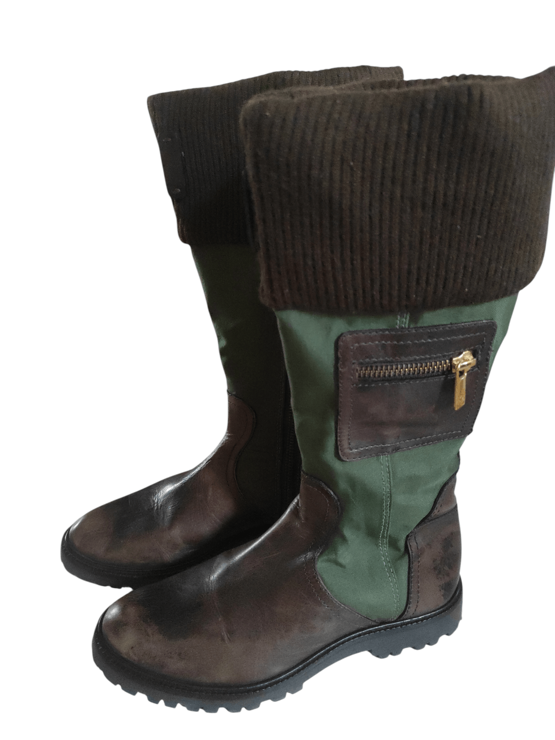 Tory Burch Tory Burch Military Green & Brown Leather Riding Boots. Size US 7.5 / IT 37.5 - 6 Thumbnail