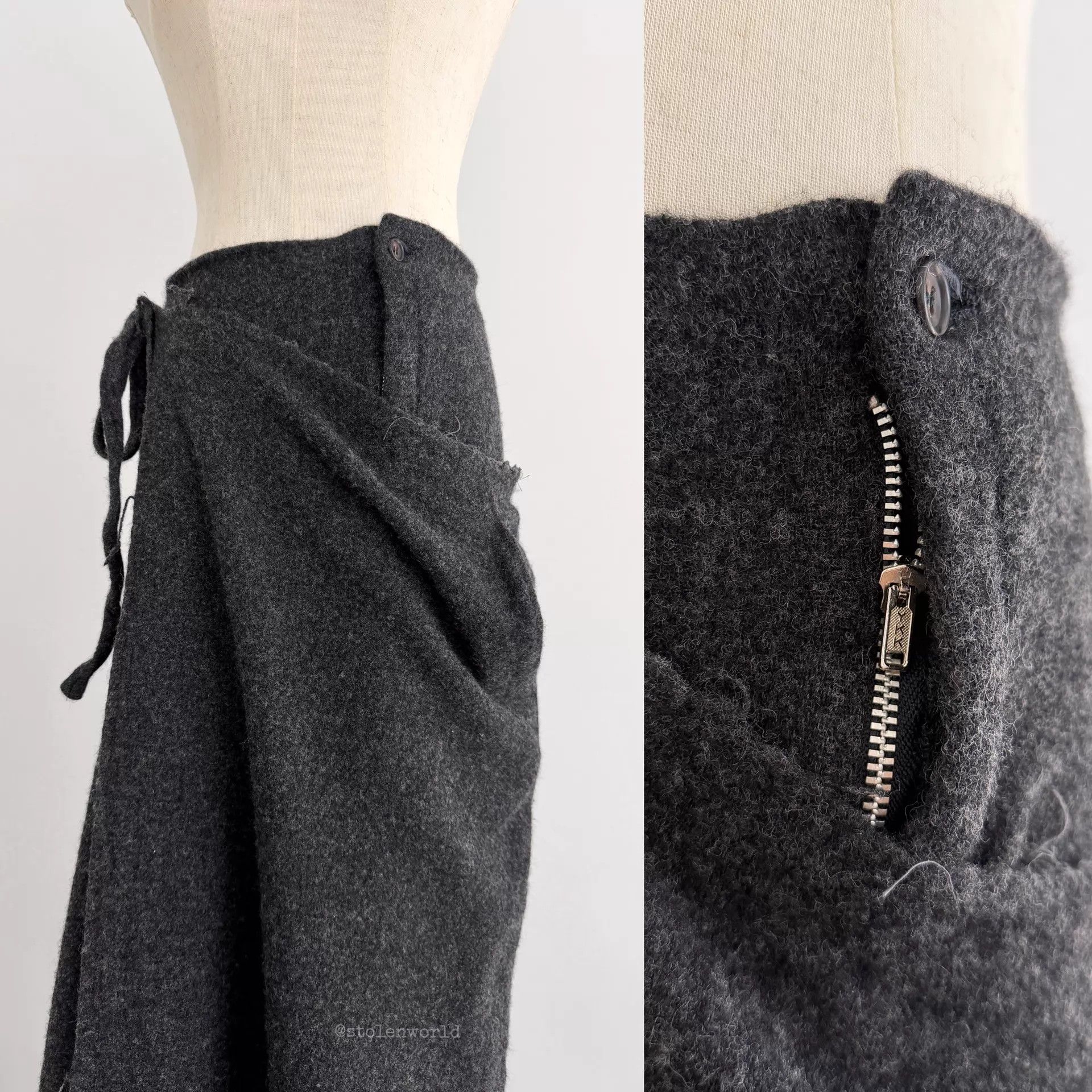 Comme des Garcons Comme des Garçons 1994 AW Fulled Wool Tie Waist Midi Skirt M Size 27" / US 4 / IT 40 - 6 Thumbnail