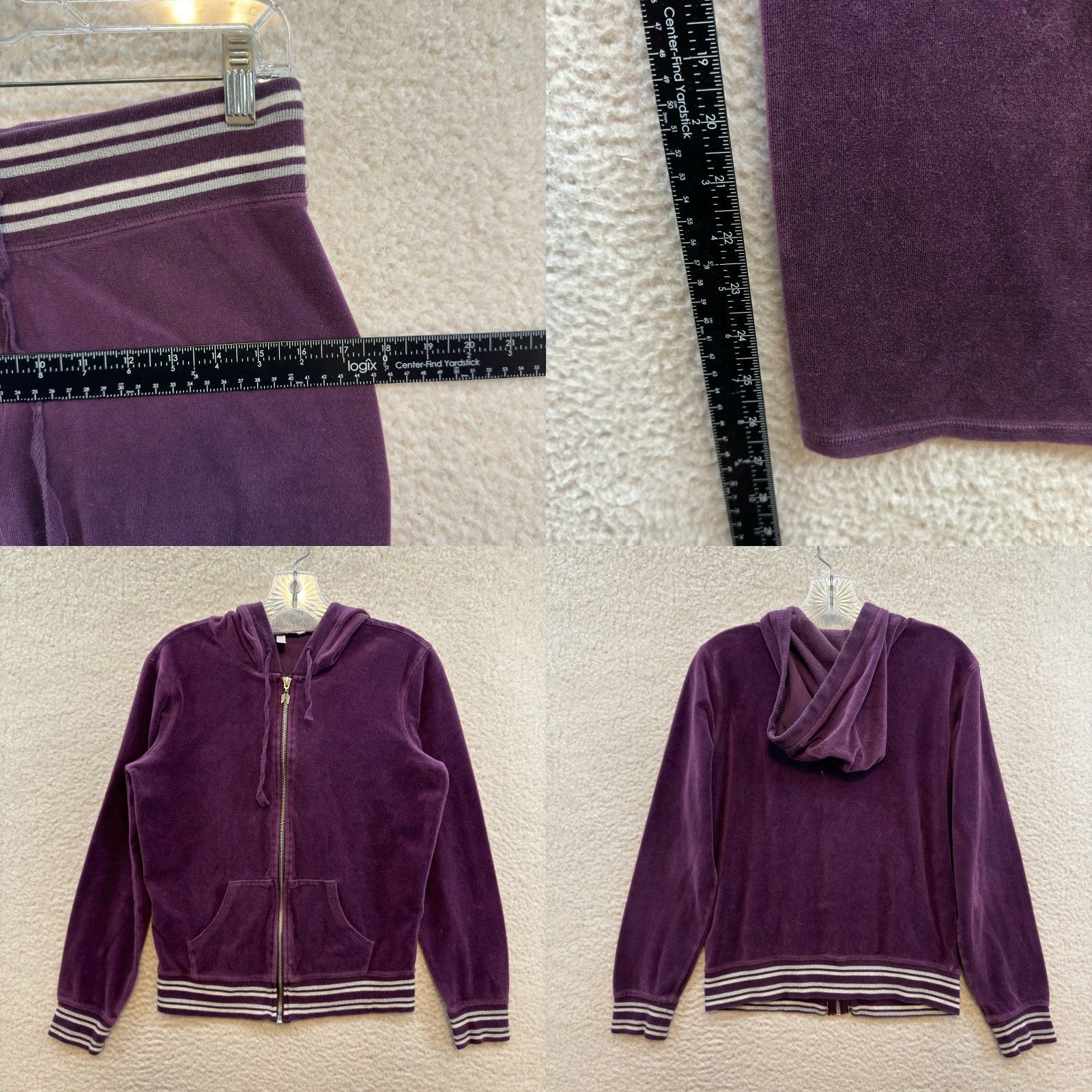Victoria's Secret VINTAGE Victoria's Secret Tracksuit Y2K Velour Set M Medium Petite Short Purple Hoodie Jacket Pants Womens Size 32" / US 10 / IT 46 - 8 Thumbnail