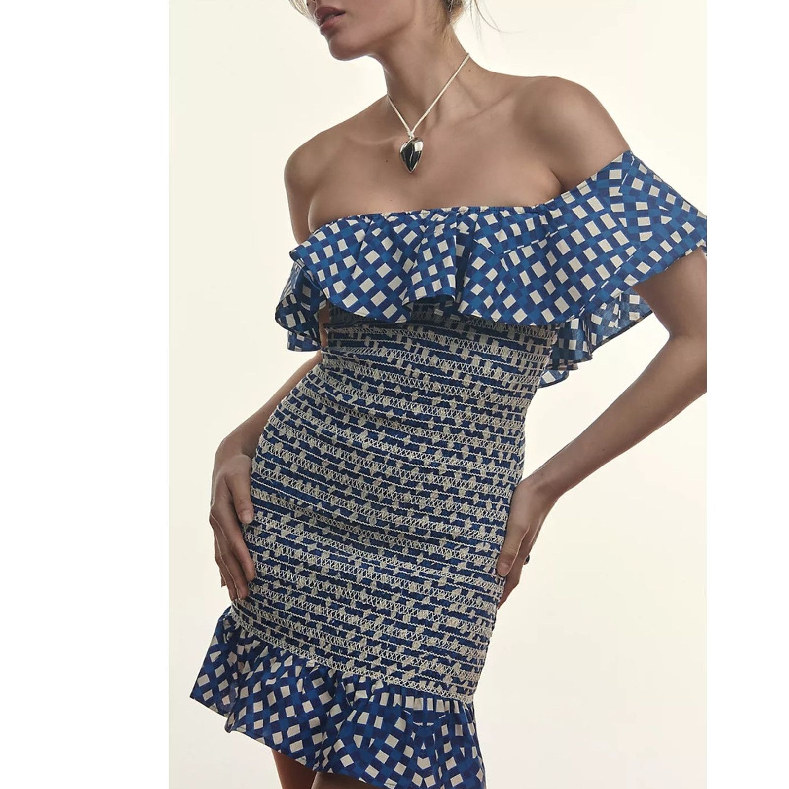 Anthropologie × Corey Lynn Calter NWT Off-The-Shoulder Smocked Mini Dress $198 XSP Size XS / US 0-2 / IT 36-38 - 2 Thumbnail