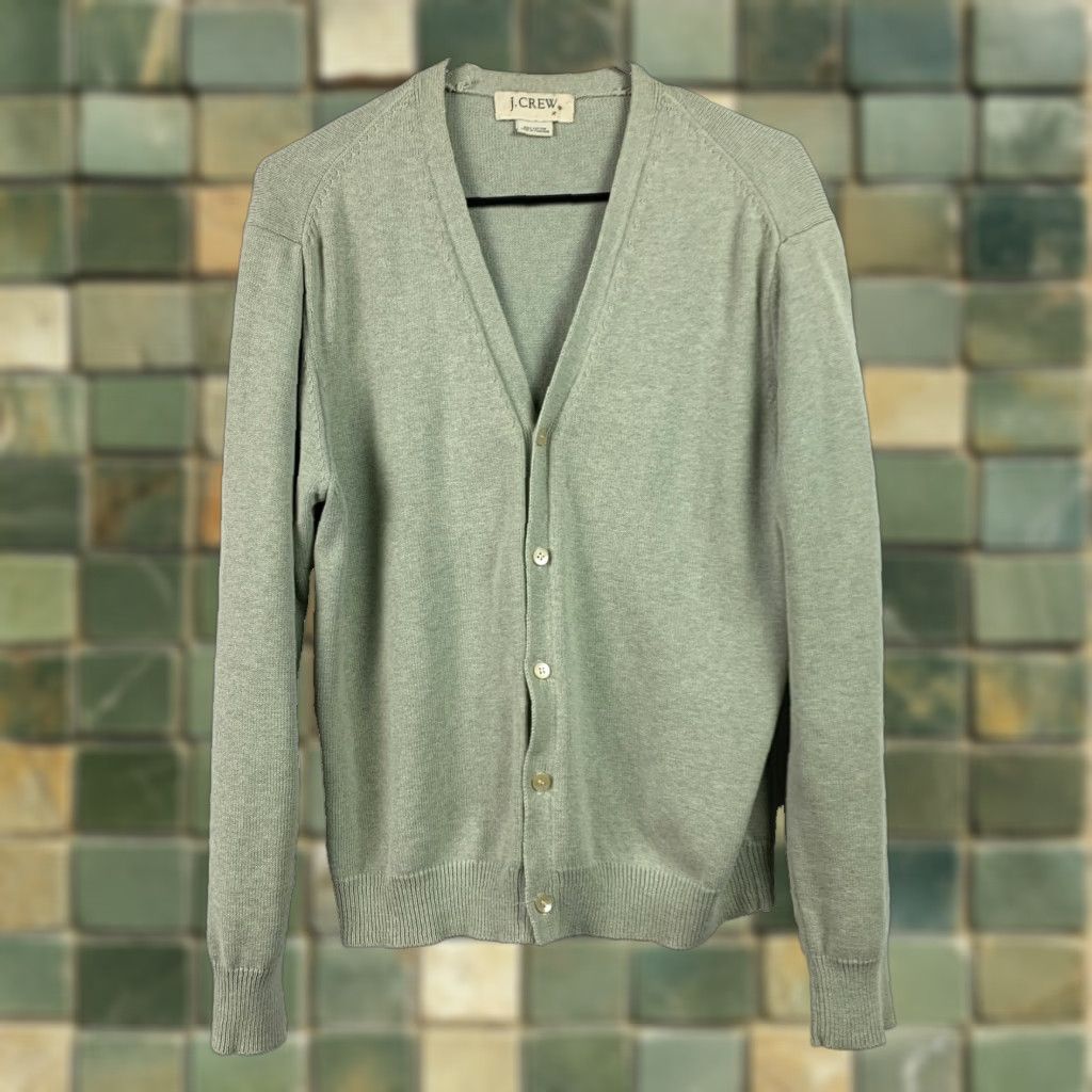 J.Crew VINTAGE J.Crew Cardigan Sweater Mens Medium V-Neck Green 100% Cotton Knit Sleeve Long Size US M / EU 48-50 / 2 - 1 Thumbnail