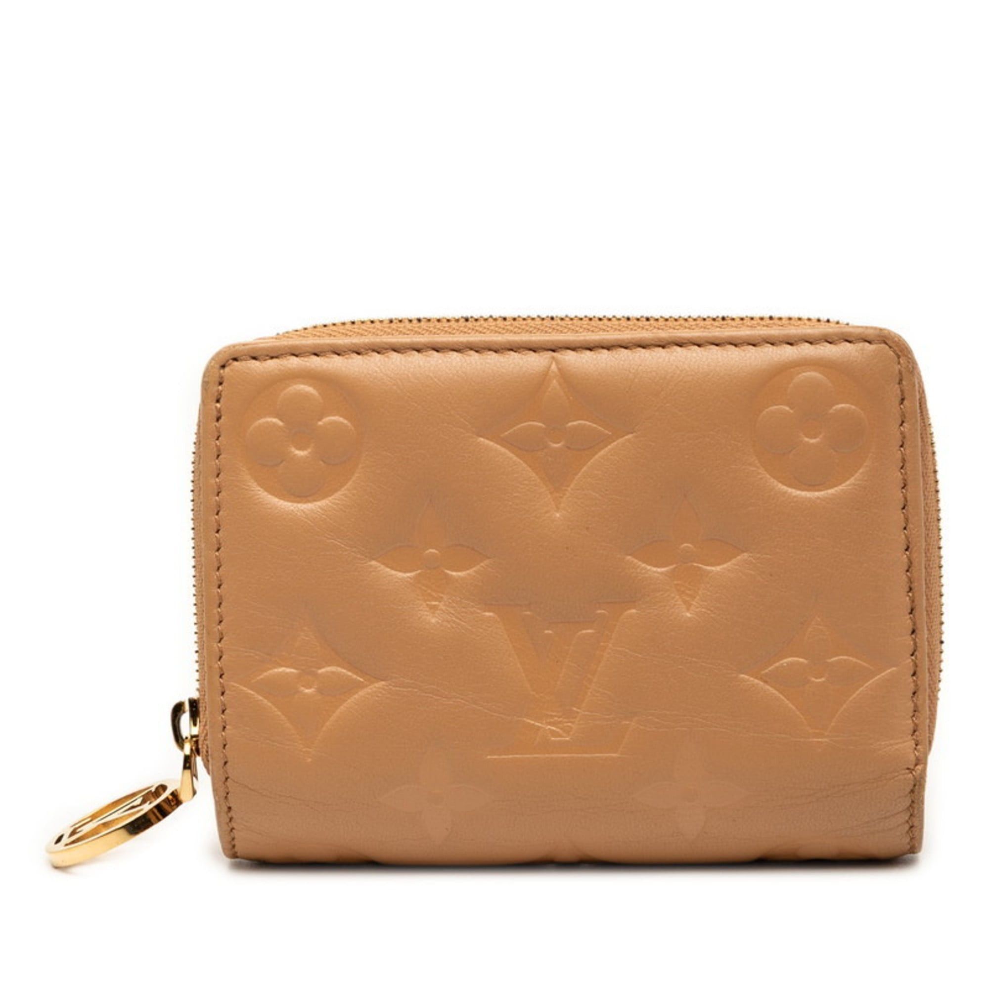 Louis Vuitton Louis Vuitton Monogram Embossed Portefeuille Lou Bifold Wallet M81673 in Camel and Brown Lamb Leather, Women's Size ONE SIZE - 1 Thumbnail