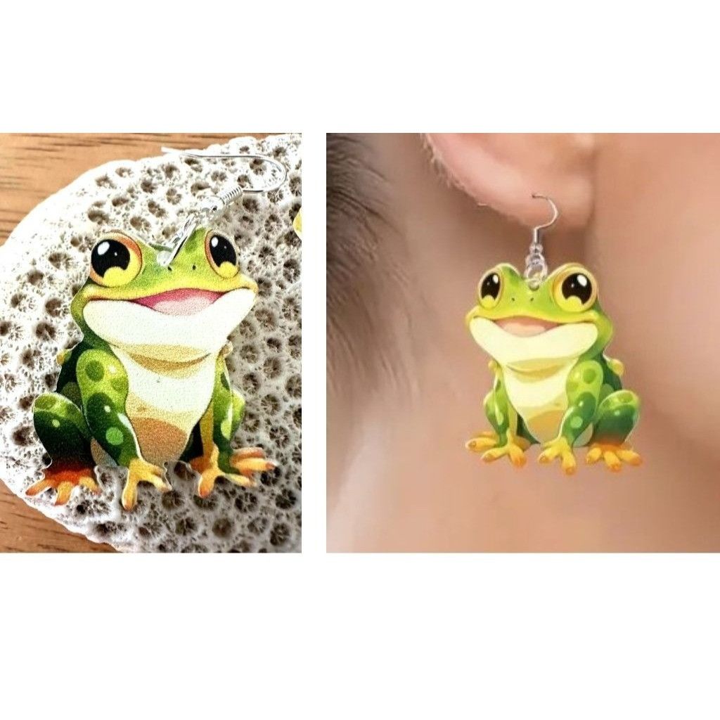 Handmade Frog Earrings New Dangle Hooks Green Double Sided Horny Toad Size ONE SIZE - 3 Thumbnail