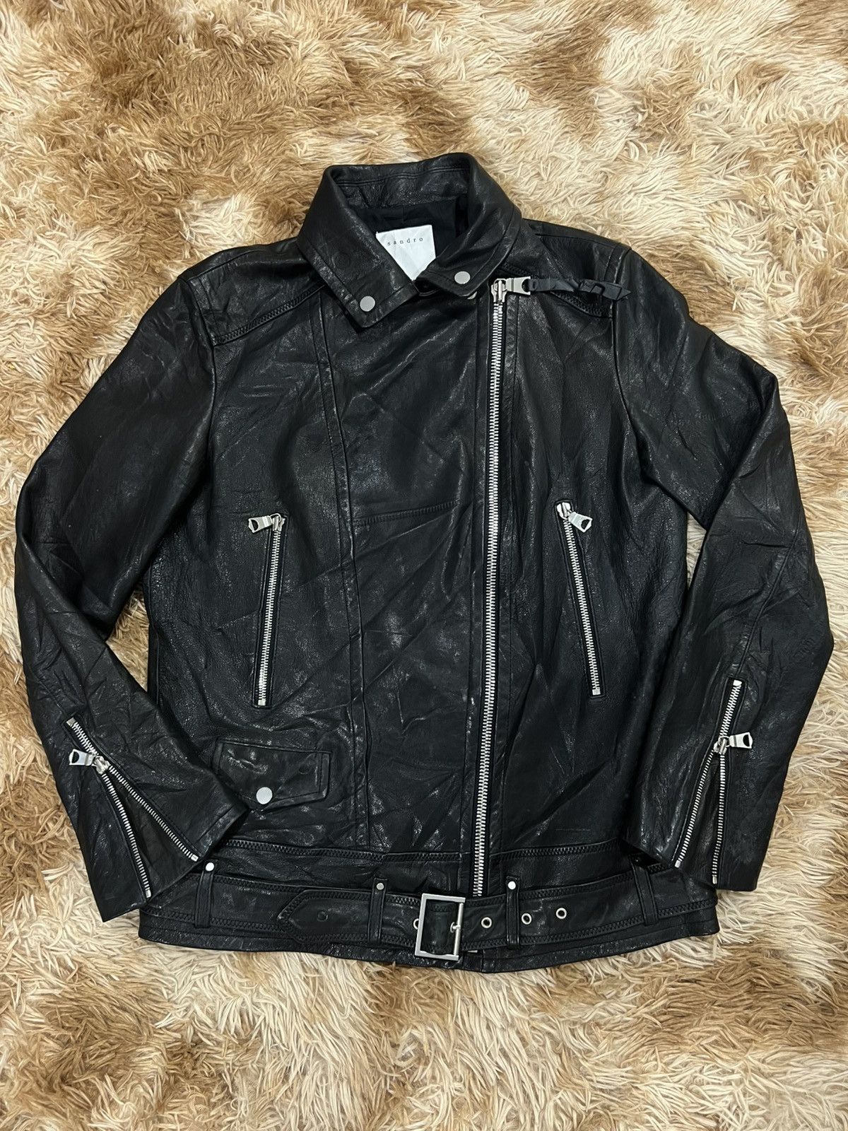 Sandro Sandro Paris Lambskin Leather Biker Jacket Size US XS / EU 42 / 0 - 8 Thumbnail