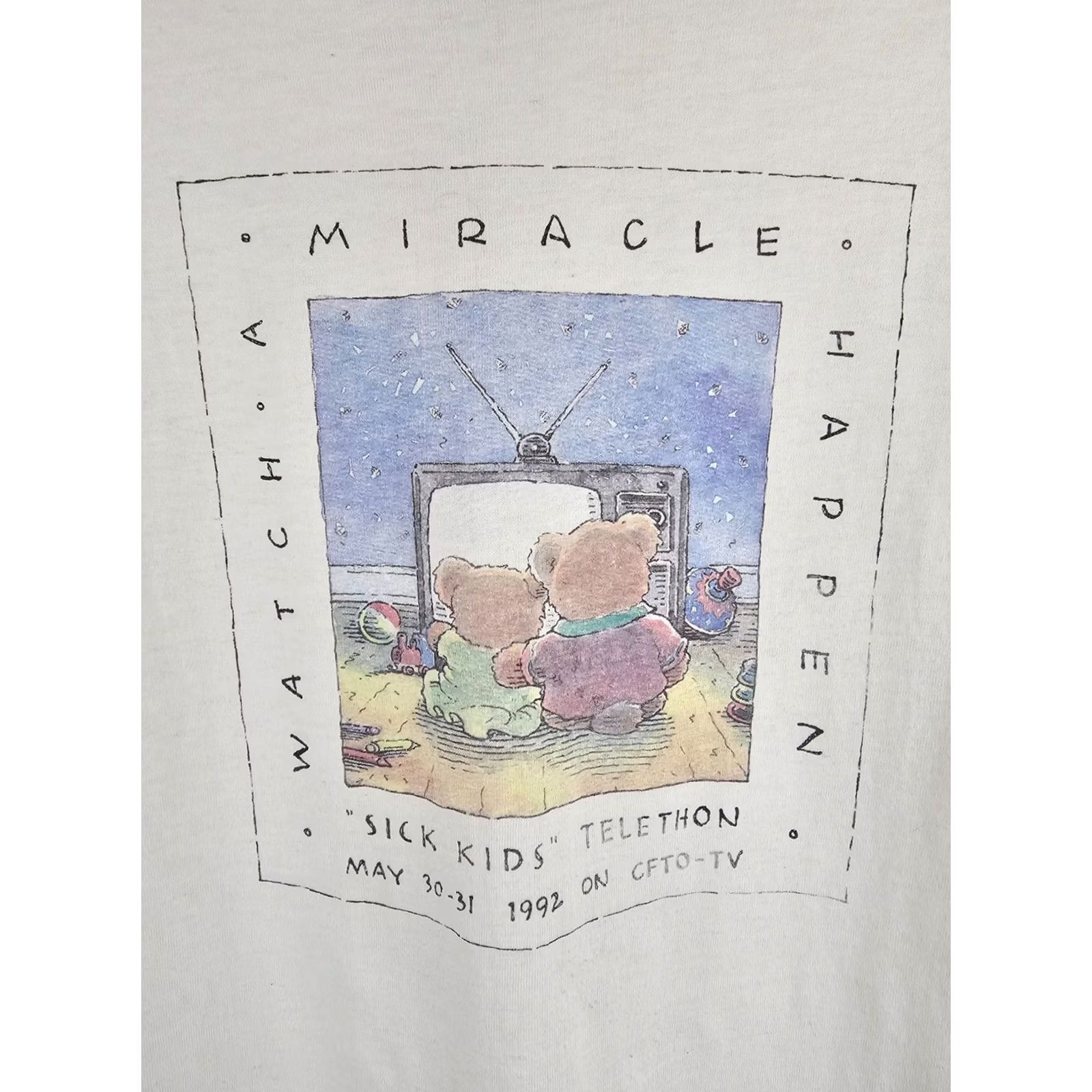 Vintage VINTAGE SICK KID TELETHON MIRACLE HAPPEN SINGLE STITCH WHITE T-SHIRT SZ M Shirt Men White 1992 Graphic Print Crew Neck Short Sleeve 19 INCH 27 INCH Size US M / EU 48-50 / 2 - 2 Thumbnail
