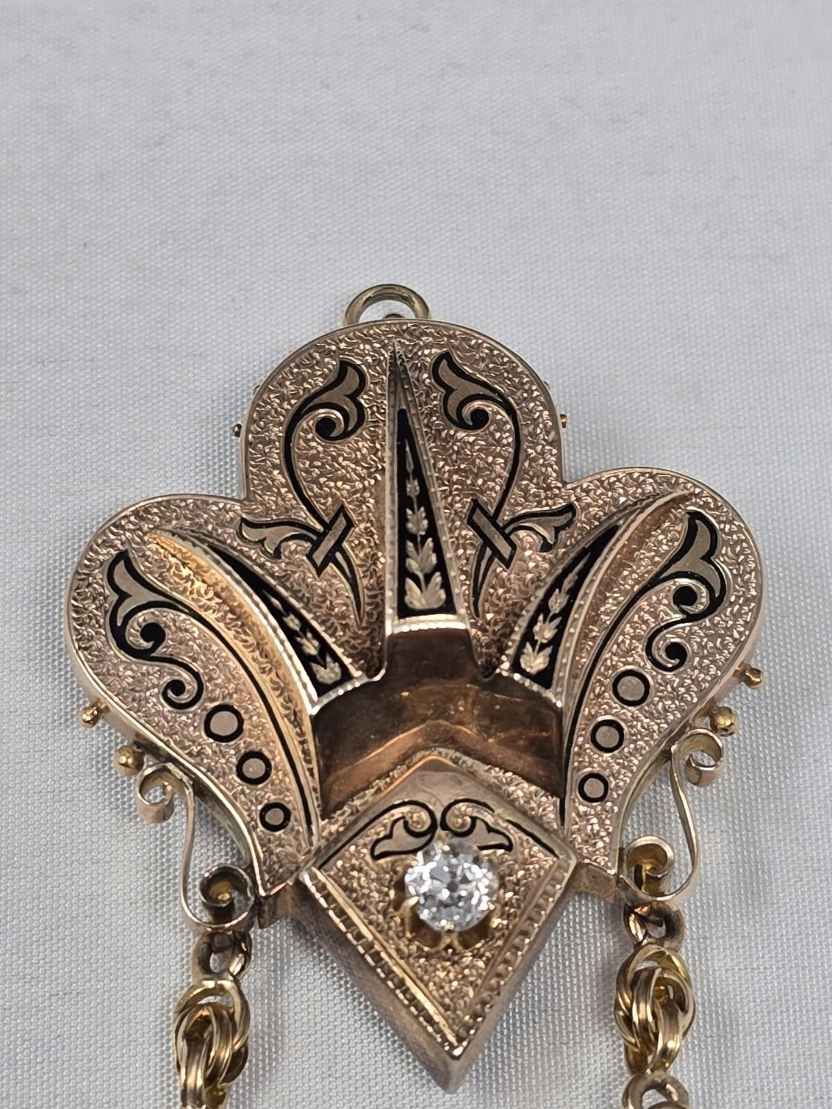 Antique Rivet Antique Victorian 14K Gold Diamond Tassel Brooch Pendant Size ONE SIZE - 2 Thumbnail