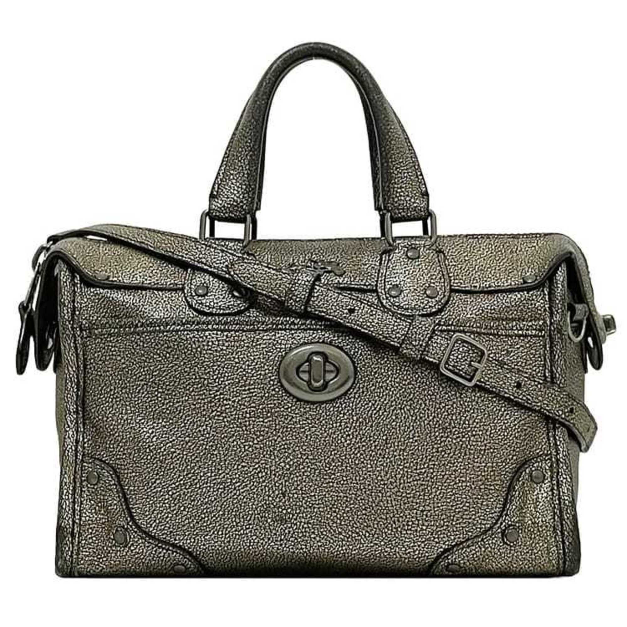 Coach 2-Way Bag Ec-22941 Gold 33684 Handbag Leather Coach Shoulder Mini Boston Ladies Compact, Women's