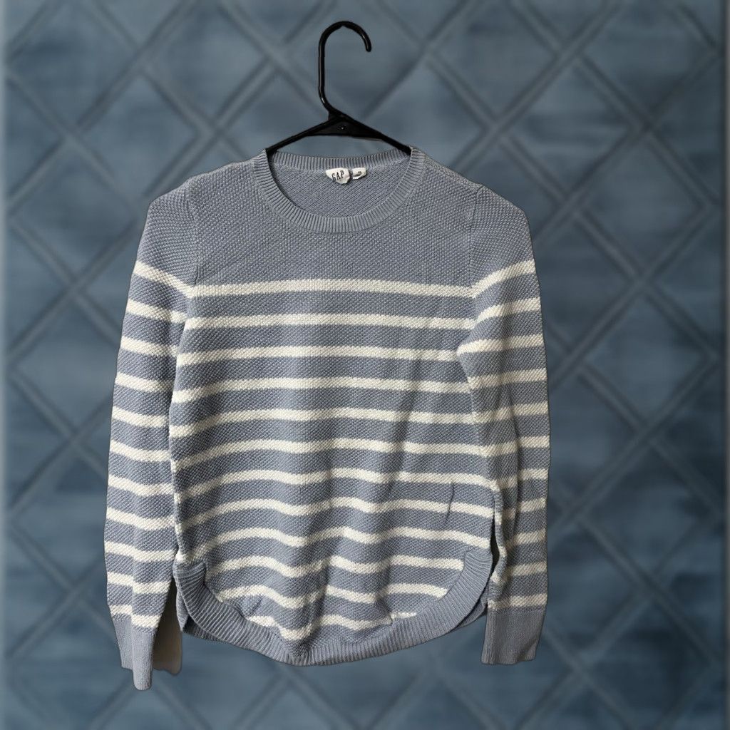 Gap VINTAGE GAP Shirt XS Women White & Blue Striped Crew Neck Pullover 669964-04 Logo Cotton Knit Winter Spring Summer Fall Womens Size XS / US 0-2 / IT 36-38 - 1 Thumbnail
