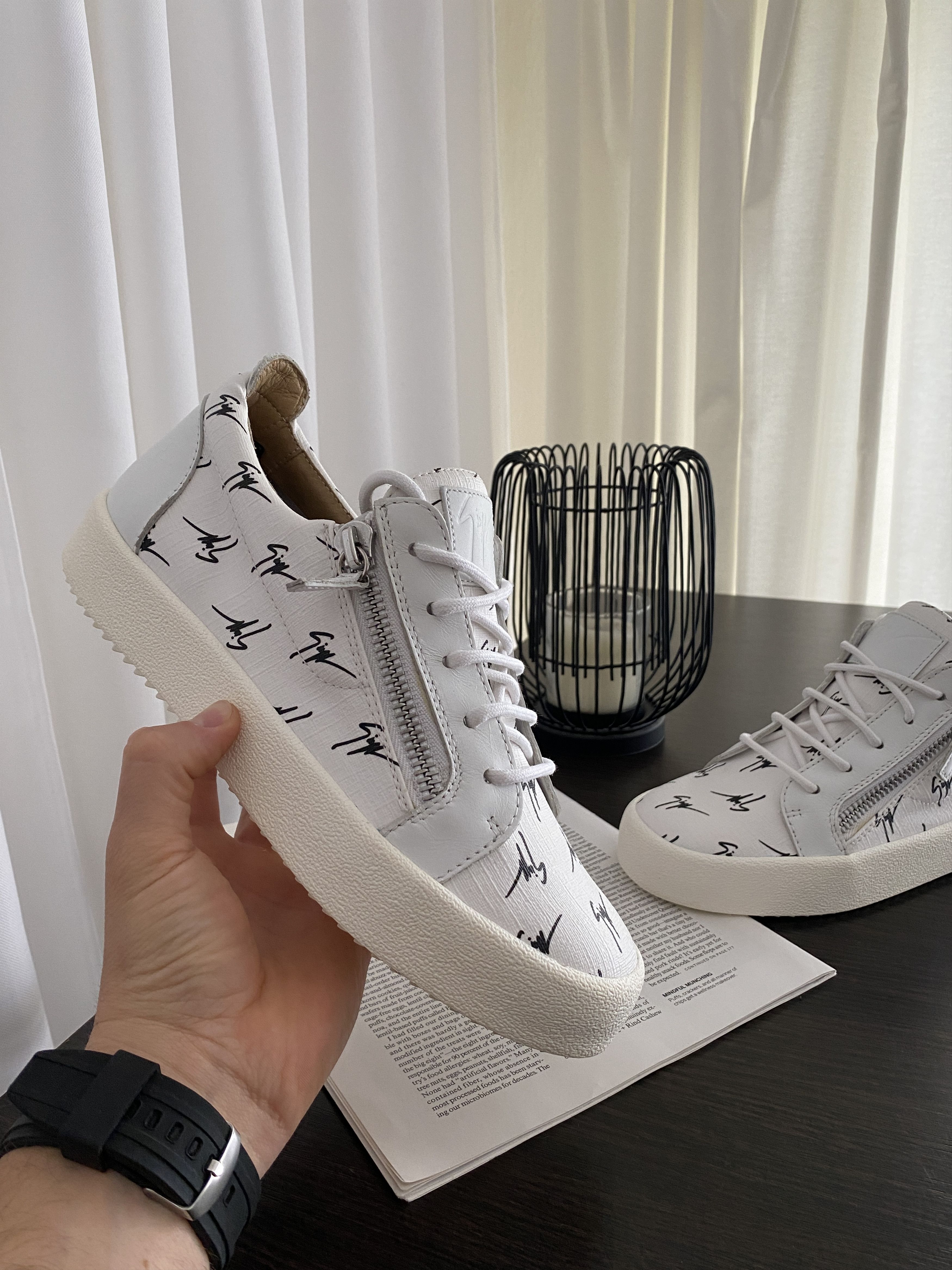 Giuseppe Zanotti Luxury White Leather Double Zip Sneakers