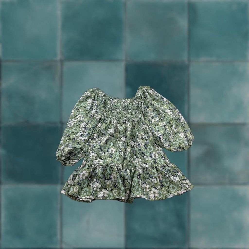 PRINCESS POLLY Princess Polly Shirt Womens 2 Green Floral Smocked Peplum Puff Sleeve Blouse Size XS / US 0-2 / IT 36-38 - 1 Thumbnail