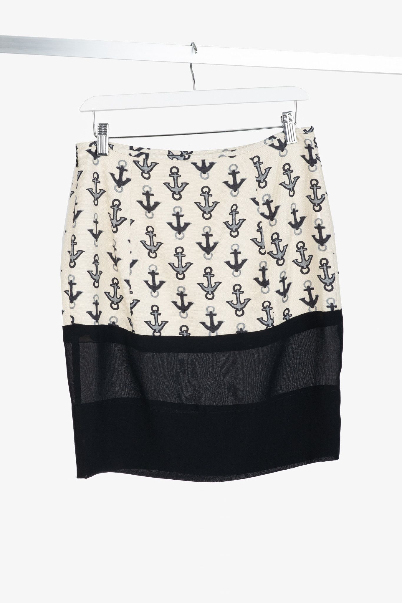 Balenciaga Balenciaga Cream & Black Anchor-Print Silk Mini Skirt Size 29" - 2 Thumbnail