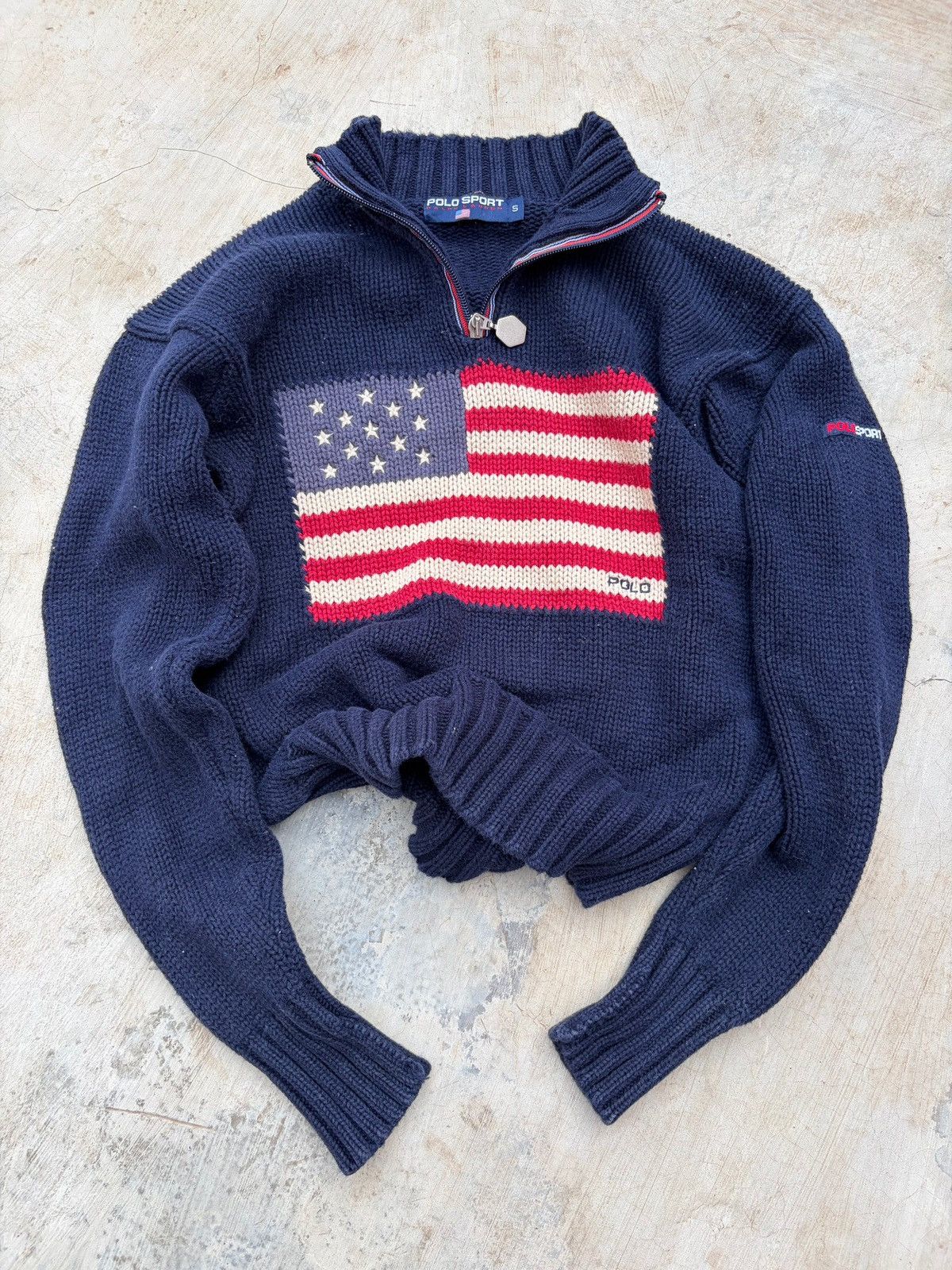Polo Ralph Lauren Vintage 90s Polo Sport Ralph Lauren Flag Quarter Zip Knit Size US S / EU 44-46 / 1 - 1 Thumbnail