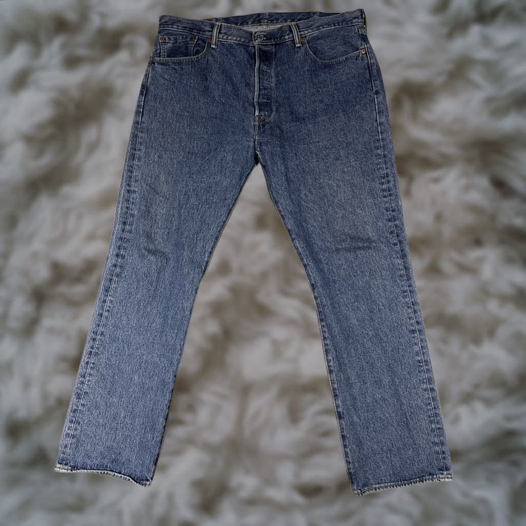 Levi's Levi's 501 Jeans Mens 38x32 Blue Straight Button Fly Denim Logo Workwear Regular Fit Pants Size US 38 / EU 54 - 1 Thumbnail