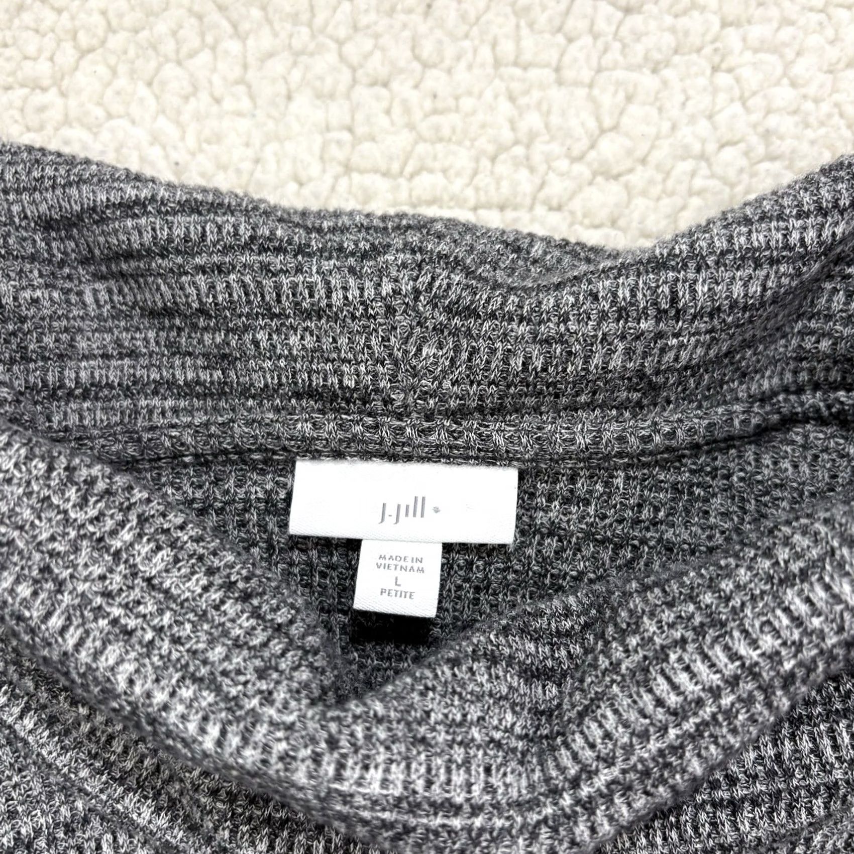 J. Jill J.Jill Cowl Neck Sweater Gray Side Cinch Ruched Ties Knit Marled Large Petite White Guide: Gray Size L / US 10 / IT 46 - 2 Thumbnail