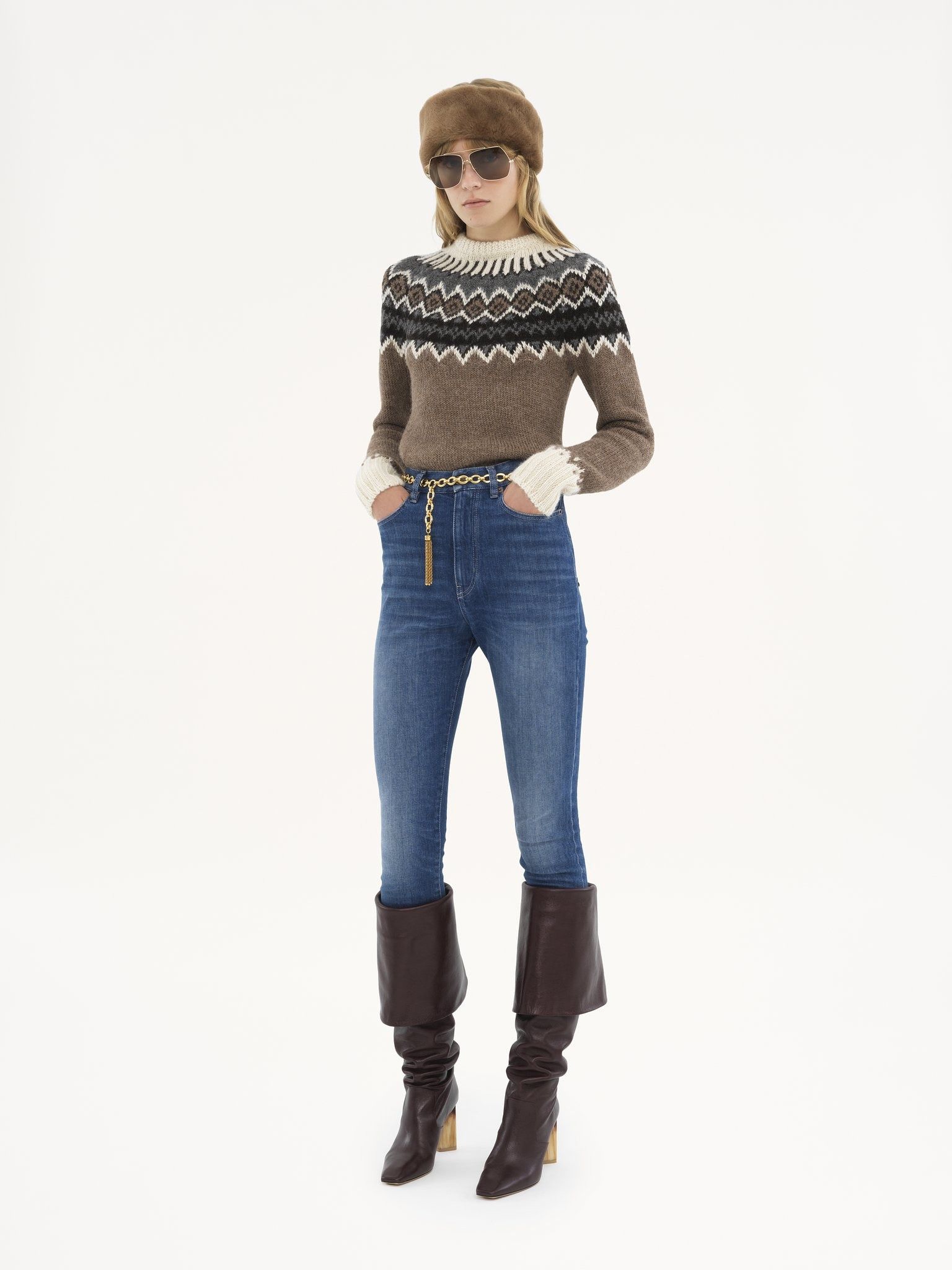 Chloe o1loc1c11125 Mockneck Fitted Sweater in Brown/Beige Size S / US 4 / IT 40 - 2 Thumbnail