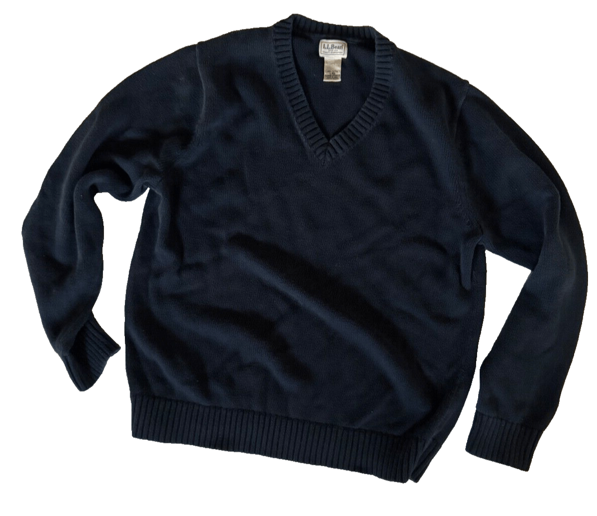 L.L. Bean LL Bean Men's Large V-Neck Cotton Knit Sweater Navy Blue Size US L / EU 52-54 / 3 - 1 Thumbnail