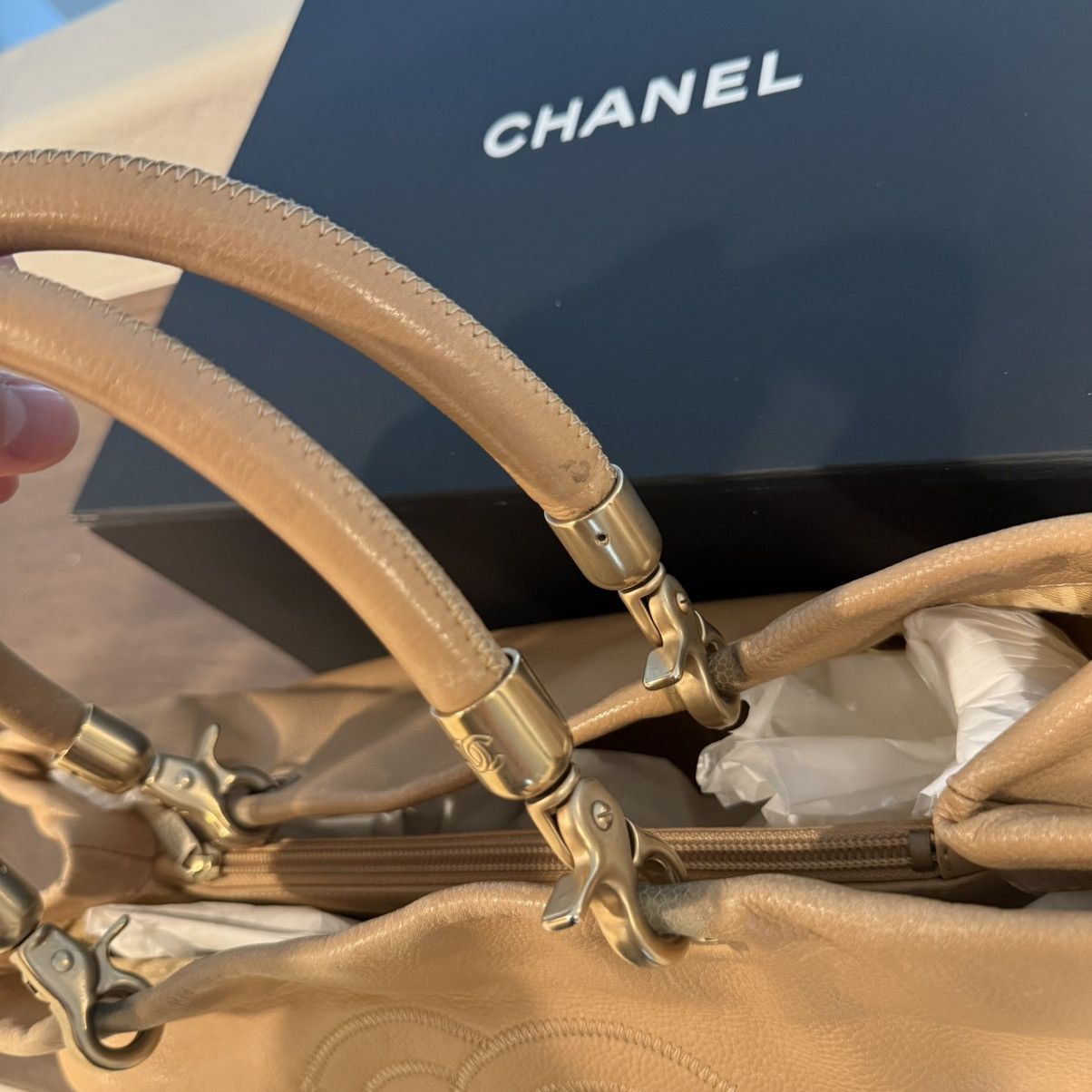 Chanel CHANEL Shopper Tote Bag Beige Grained Calfskin Handbag w/Box Size ONE SIZE - 15 Thumbnail