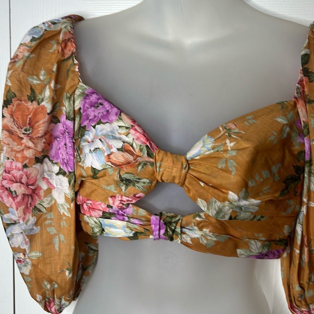 Zimmermann NWT ZIMMERMANN Cropped floral-print cotton-voile top puff sleeves (300) Size S / US 4 / IT 40 - 4 Thumbnail