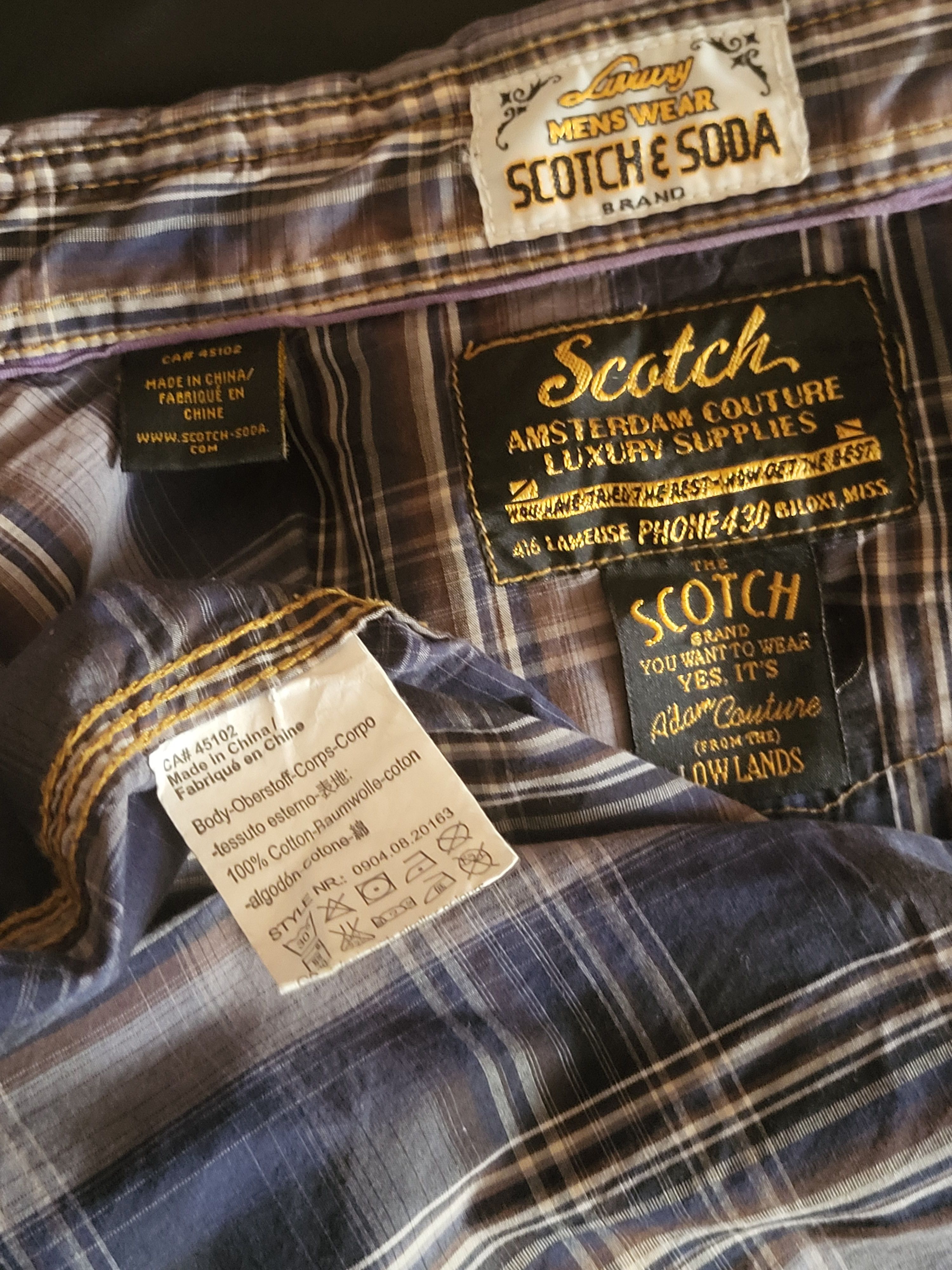Scotch & Soda Mens shirt slim blue plaid rollup sleeve snap. Size US L / EU 52-54 / 3 - 9 Thumbnail