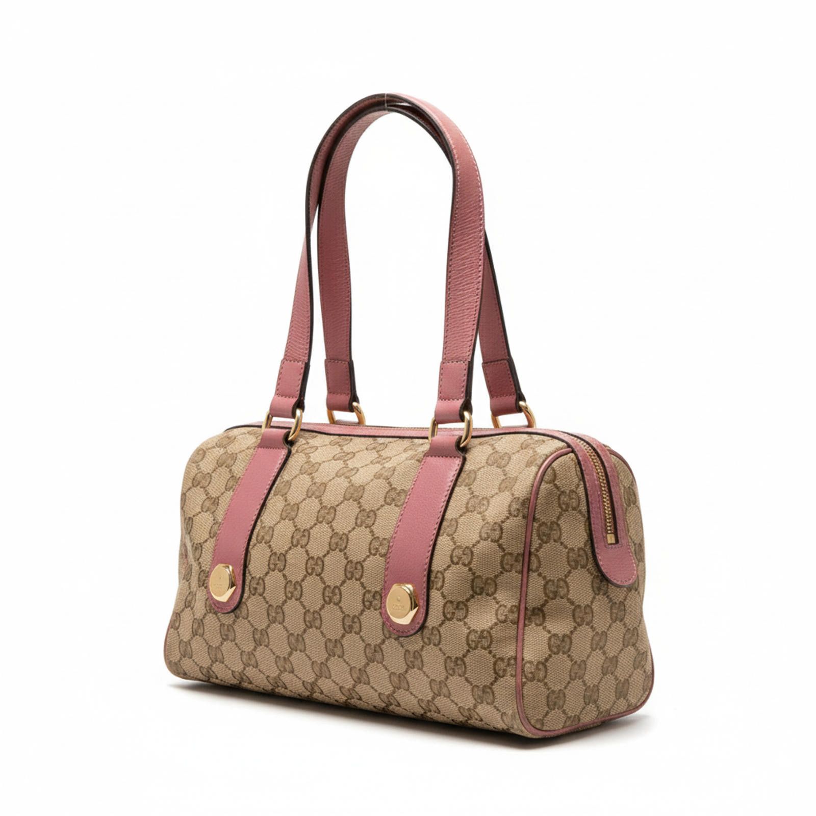 Gucci Gucci - Monogram Canvas Handbag Pink Leather Trim Size ONE SIZE - 1 Thumbnail