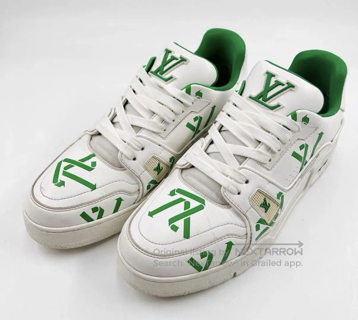 Louis Vuitton White Low-Top Sneakers with Green Accents Size 8.5. Size US 8.5 / EU 41-42 - 1 Thumbnail