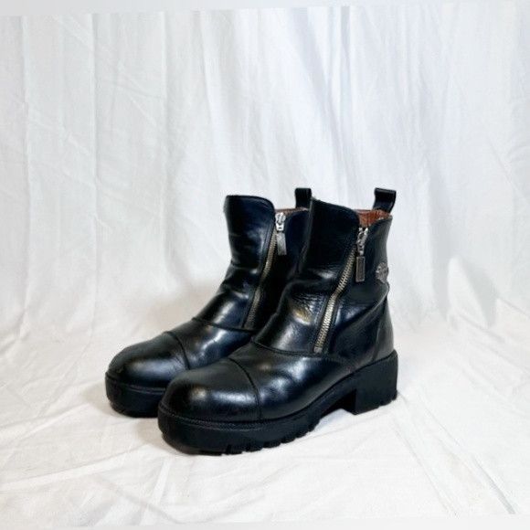 Harley Davidson Vintage Y2K Harley Davidson Black Leather Chunky Ankle Boots Size US 8 / IT 38 - 1 Thumbnail