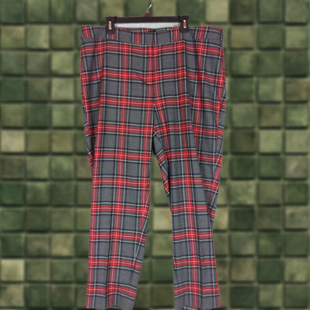 Talbots Talbots Womens Plus Size 18W Gray Red Tartan Plaid Slim Ankle Pants Wool Blend Size 40" / US 18 - 1 Thumbnail