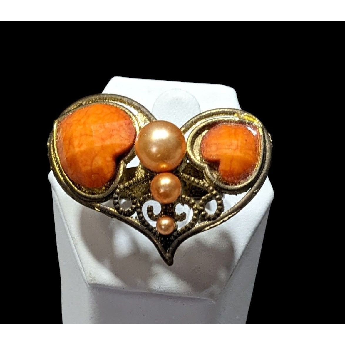 Other Steampunk Heart Shaped Orange And Gold Tone Adjustable Ring Size ONE SIZE - 1 Thumbnail