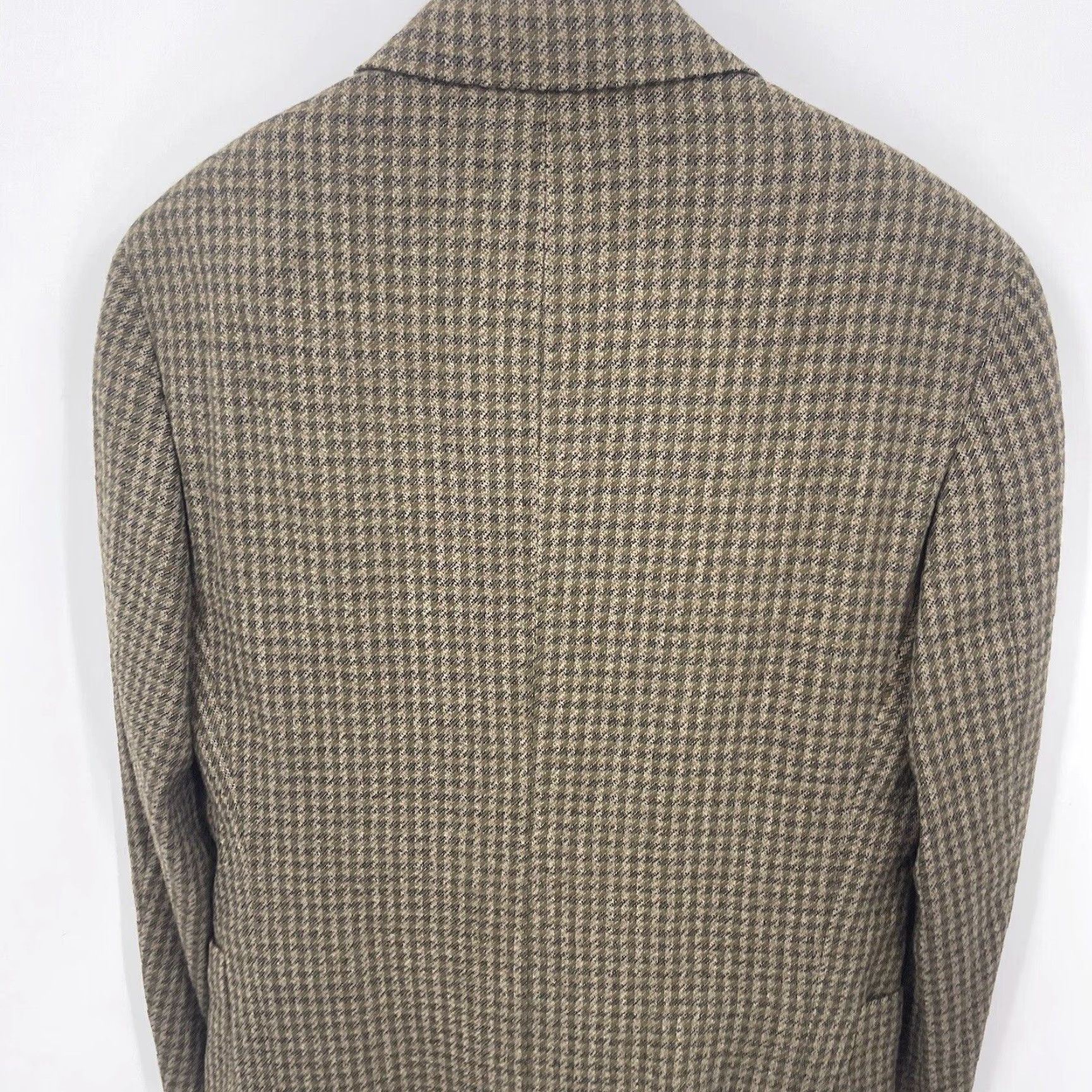 Nordstrom VINTAGE Mickey Spatz Men's Wool Blazer Jacket Single-Breasted 3-Button Houndstooth Beige Casual Business 1980s Mens Size 40R - 4 Thumbnail