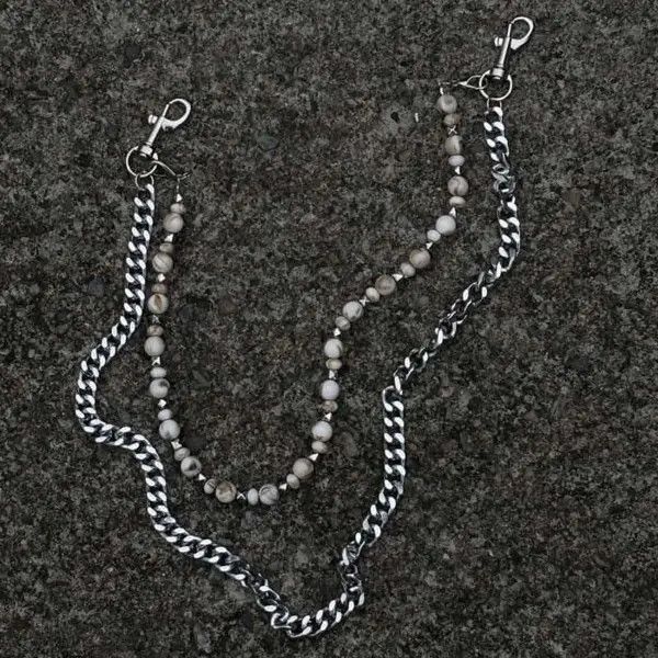 Jewelry Turquoise Beaded Pants Chain – Retro Gray White Style Size ONE SIZE - 1 Thumbnail