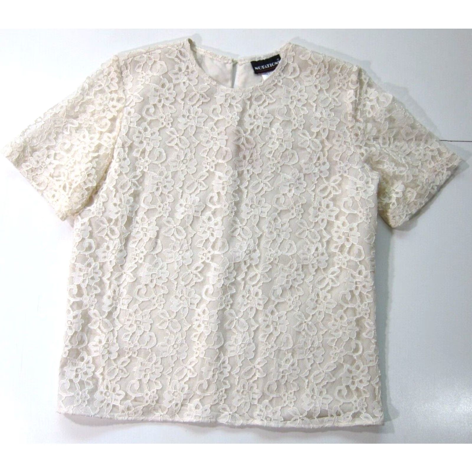 Vintage VINTAGE Notations Ivory Lace Floral Short Sleeve Crew Neck Blouse Top Women 8 Size M / US 6-8 / IT 42-44 - 7 Thumbnail