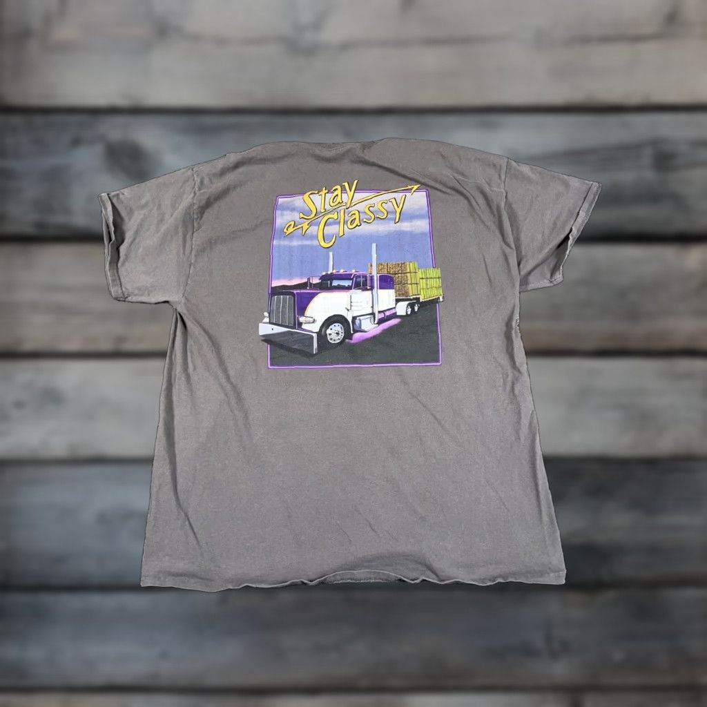 Hanes VINTAGE Hanes Stay Classy T-Shirt - Shirt - Adult XL - Gray - Double Sided Print - Cotton - 90s/Grunge/Transportation - Mens Size US XL / EU 56 / 4 - 1 Thumbnail